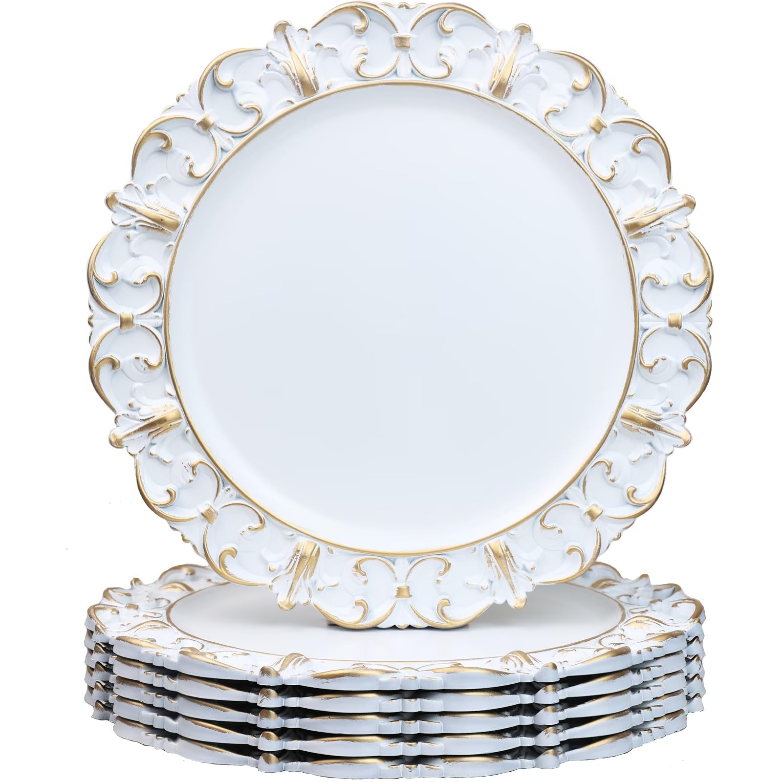 Leemxiiny White Charger Plates Set of 6, Decorative Table Plastic Chargers for Dinner Plates, Party, Wedding, Thanksgiving, Christmas, 11W