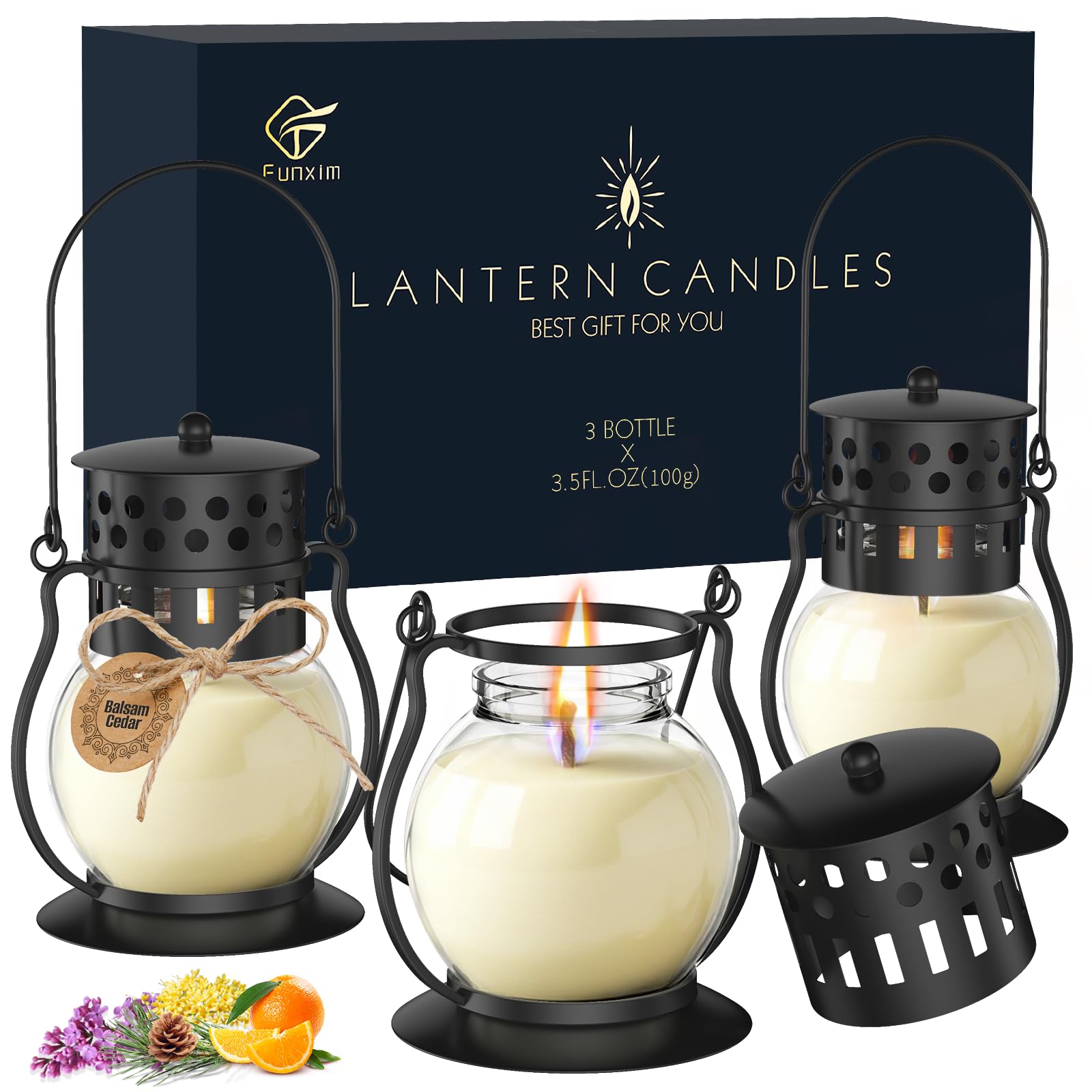 Scented Candles Gift Set - 3 Pack Candles for Home Scented Retro Lantern, Fall Candle Set perfect for Women, Birthday, Yoga, Weddings, Christmas, Soy Wax Candle Blush Sands/Lilac Blossoms/Balsam Cedar