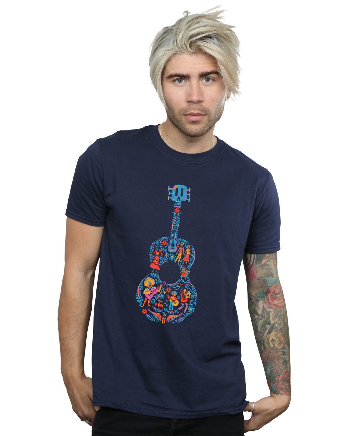 Disney Navy Blue Men's Coco Guitar Pattern T-Shirt X-Large Extra Large