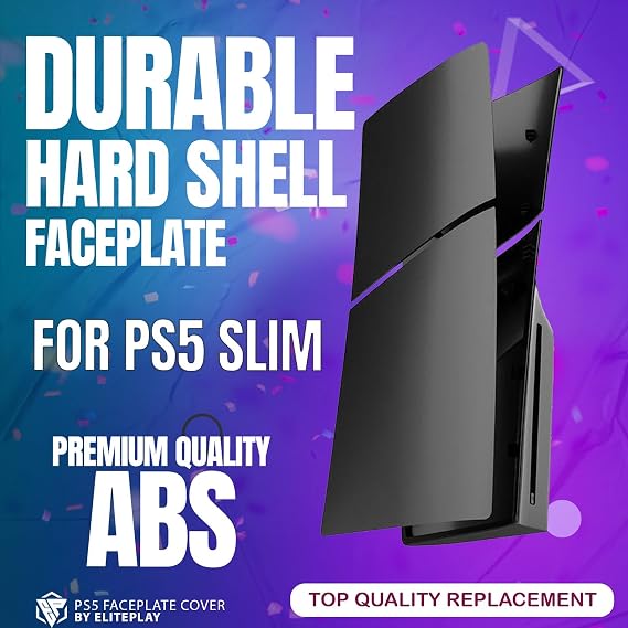 ElitePlay Black PS5 Slim Faceplates Cover Case Replacement Plate Shell Matte Black Accessories for Playstation 5 Slim Model Disc Edition