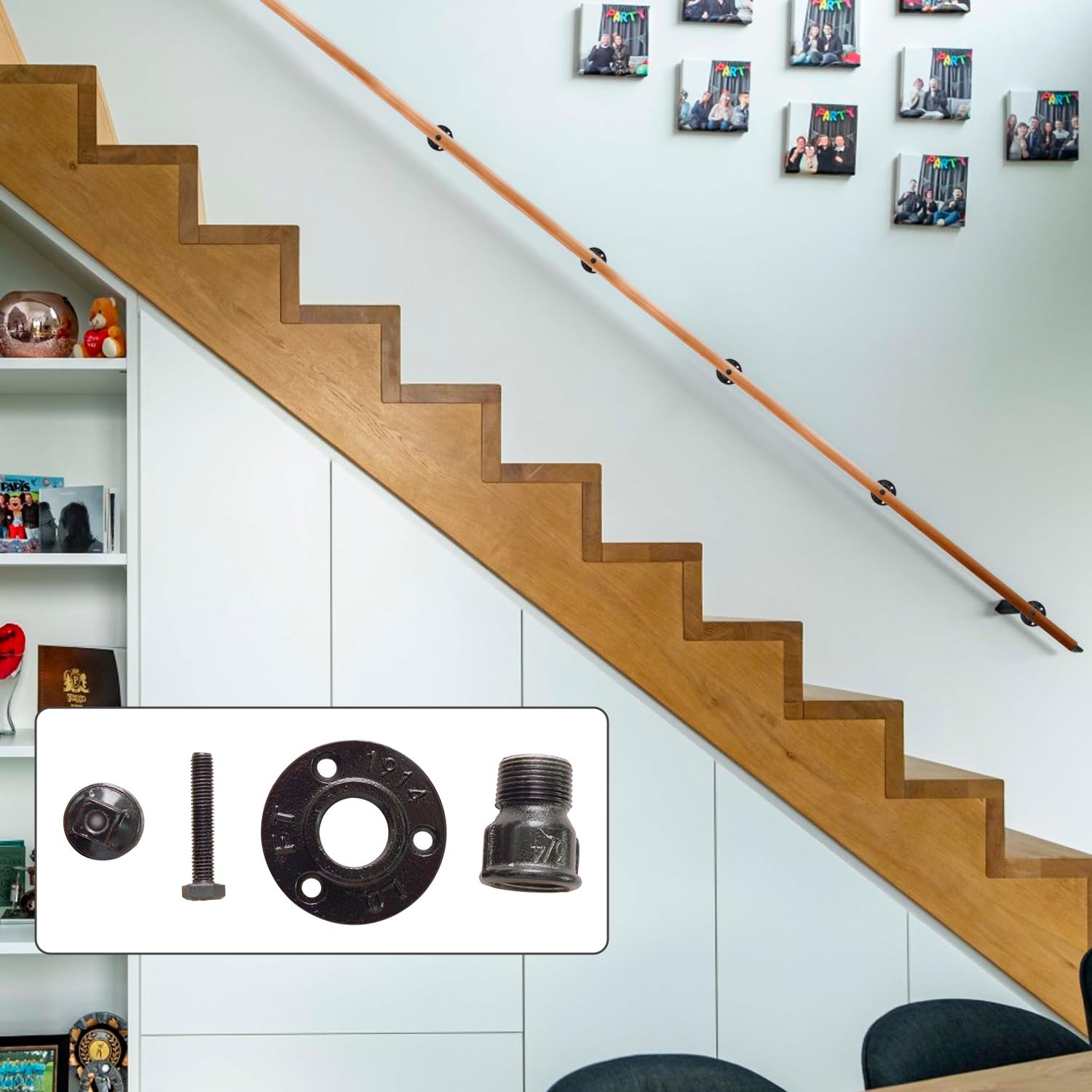 Soporte Pasamanos Escalera Barandilla Pared - Soporte pasamanos escalera negro Soporte pasamanos estilo industrial de hierro engrosado para fijación a pared pasamanos escalera,2 piezas