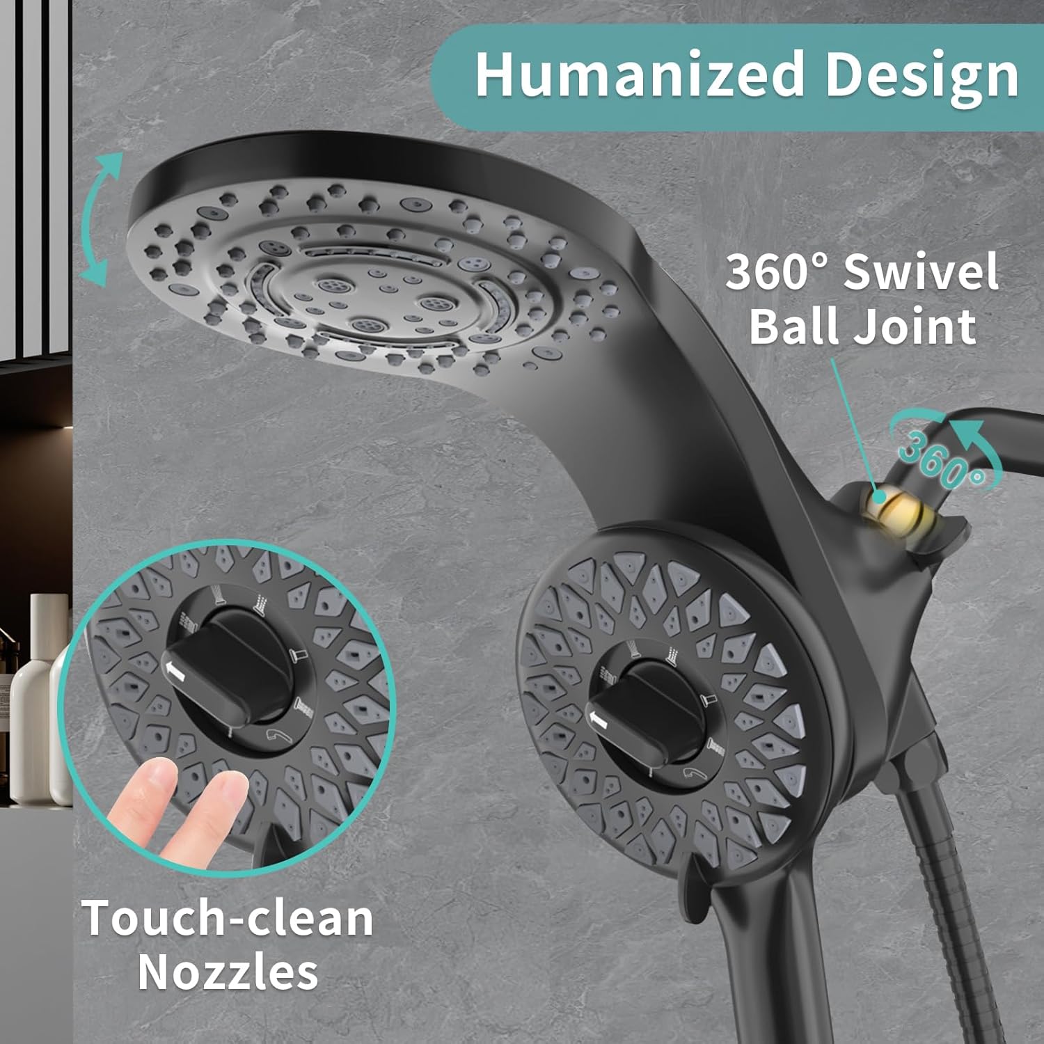 High Pressure Rain Shower Head with Handheld Spray, Magnetic Dual Shower Head with Handheld Combo, Magnetix Waterfall Showerhead with 8 Spray Modes and 71" Hose (Matte Black)
