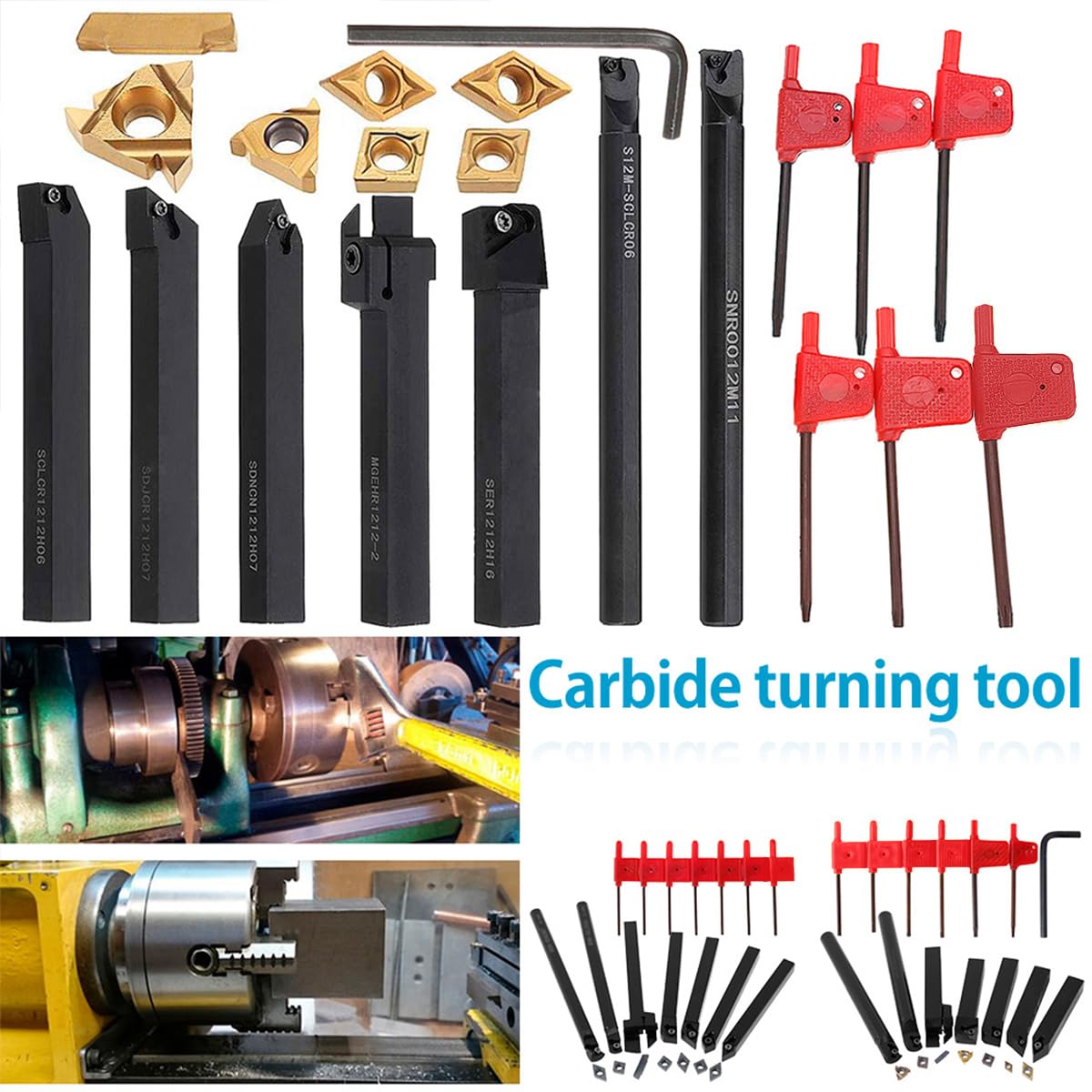 Juego de 21 herramientas de torno multifunción para herramientas de torneado con inserciones de carburo (12 mm).