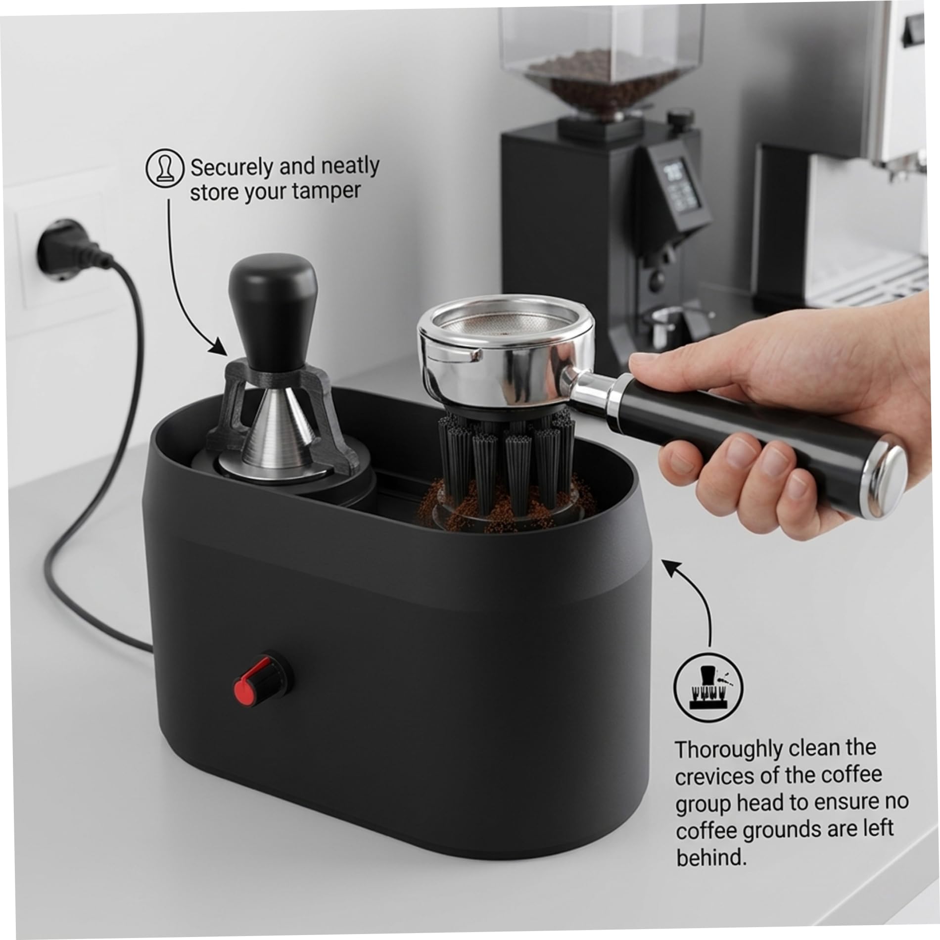 Limpiador automático de portafiltros Kit de limpieza de portafiltros de café con cepillo dedicado Limpiador automático con soporte estable para de espresso.