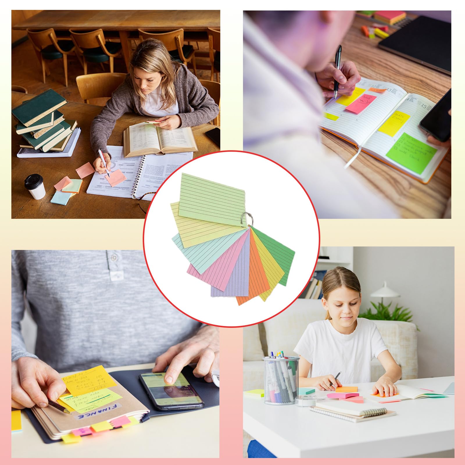 Flashcards A8 Cartoncini Colorati A Righe Con Penna 1000 Pezzi 10 Colori Per Apprendimento