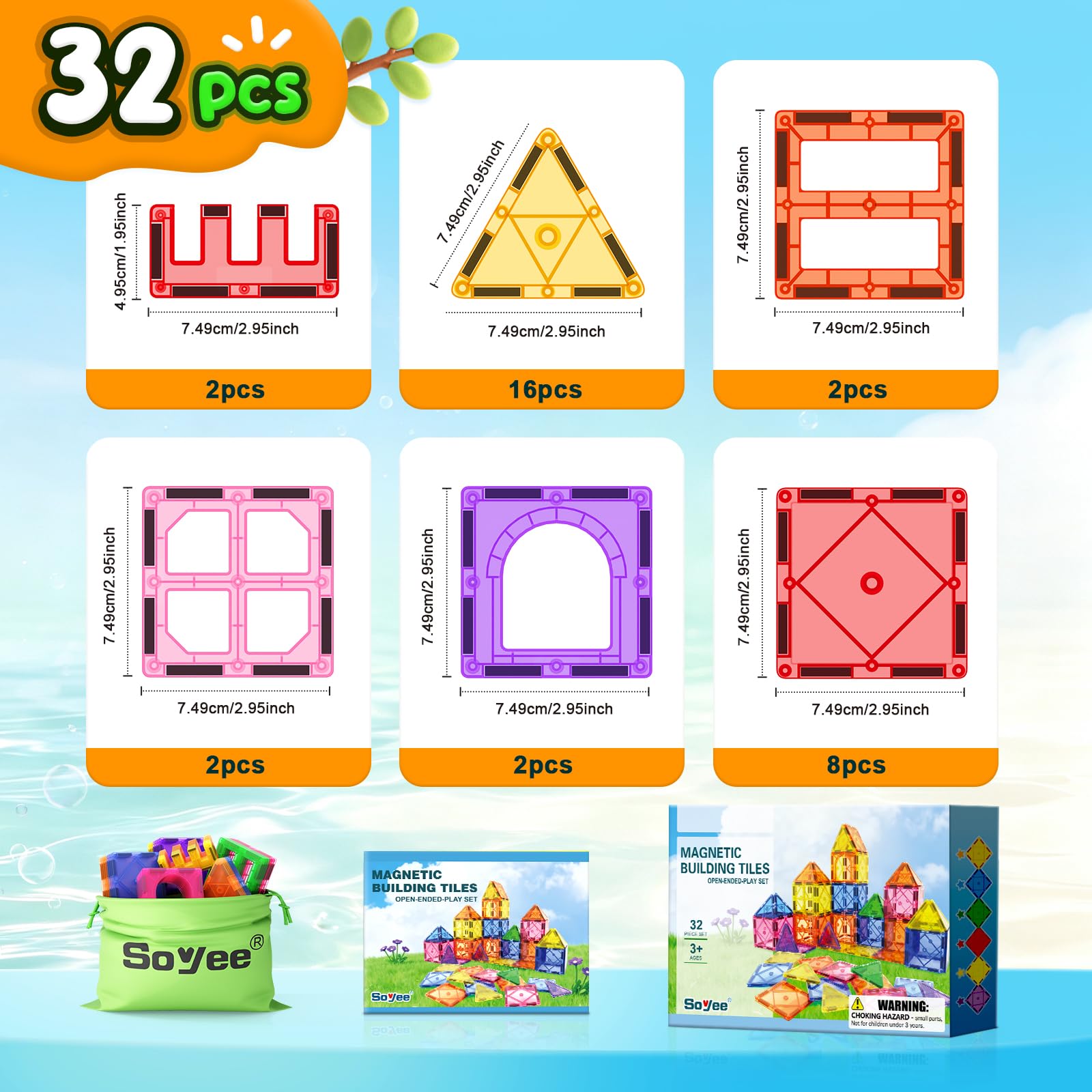 Magnetic Tiles Beginner Set for 3 Year Old Girls & Boys, Learning Toys for Toddlers, Magnetic Blocks for Kids Age 3-5 4-8, STEM Toys Encourage Kids Creativity & Help to Develop Fine Motor Skills