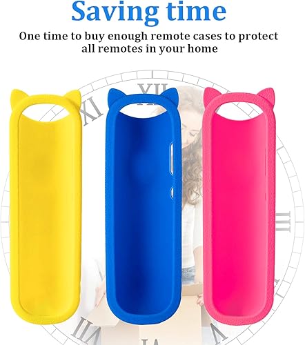 Miniatura 2 de Paquete de 3 fundas protectoras de silicona suave azul + rosa + amarillo para control remoto RC280 TCL ROKU TV con correas ajustables, bonita funda