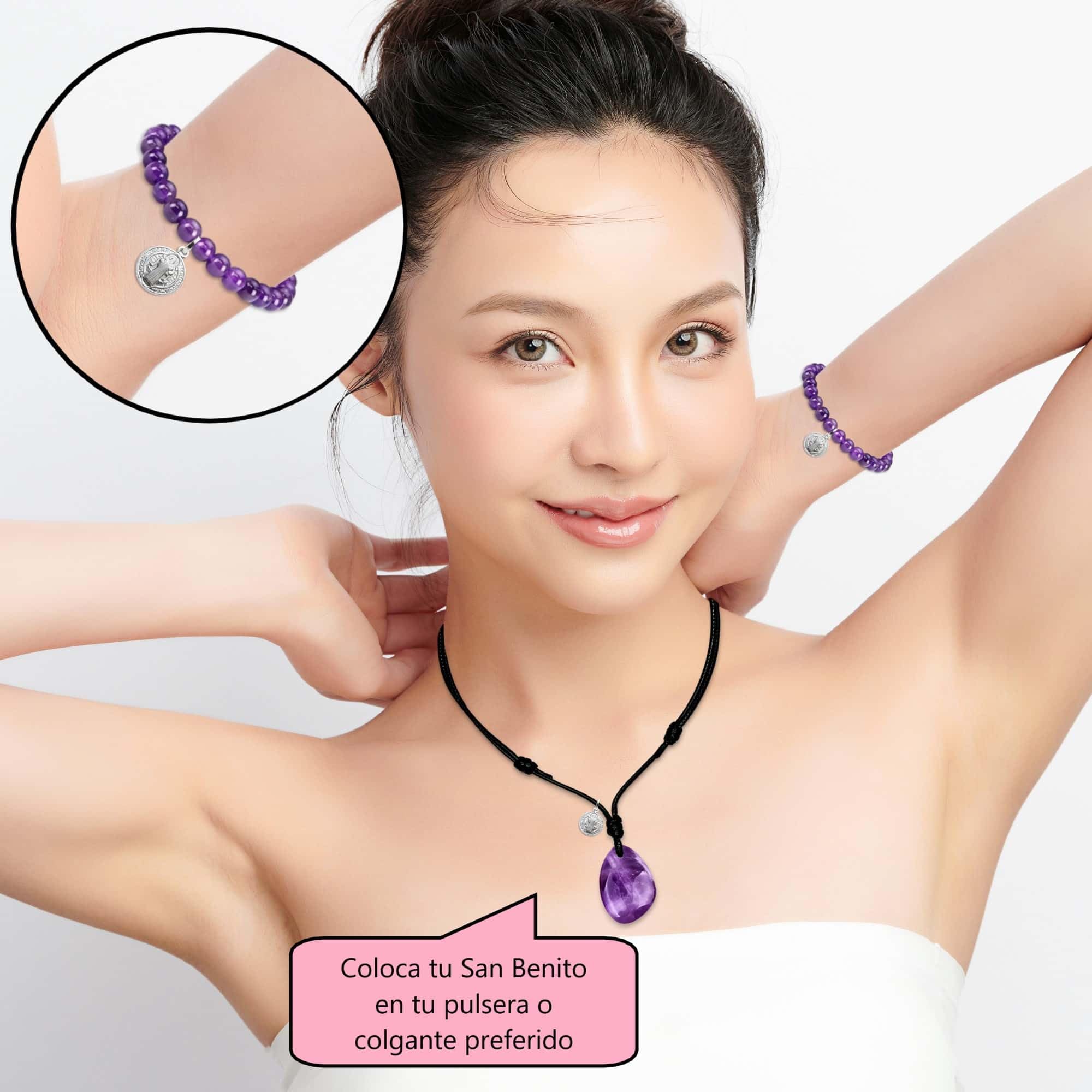 arana's - Medalla San Benito en Plata de ley 925 - Tamaño pequeño de 10mm diametro especial para colgante o pulsera hombre mujer y niños - Cruz San Benito amuleto de la suerte religioso