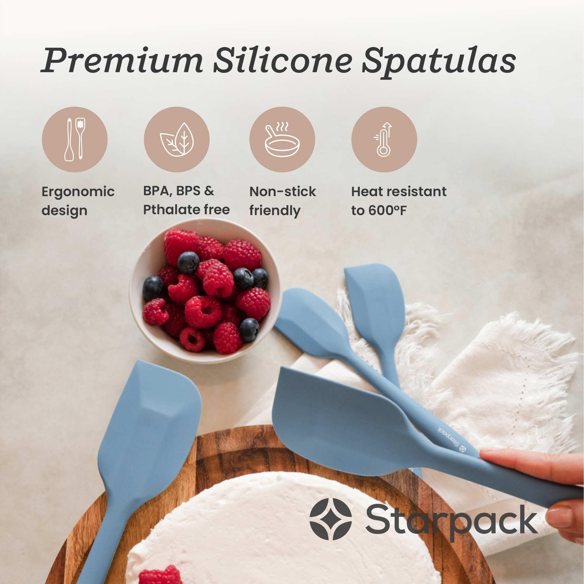 StarPack Pfannenwender-Set aus Silikon (1 klein, 1 groß) – hohe Hitzebeständigkeit bis 315 °C, hygienisches einteiliges Design, antihaftbeschichtetes Gummi, Kochutensilien-Set (Blaugrün)