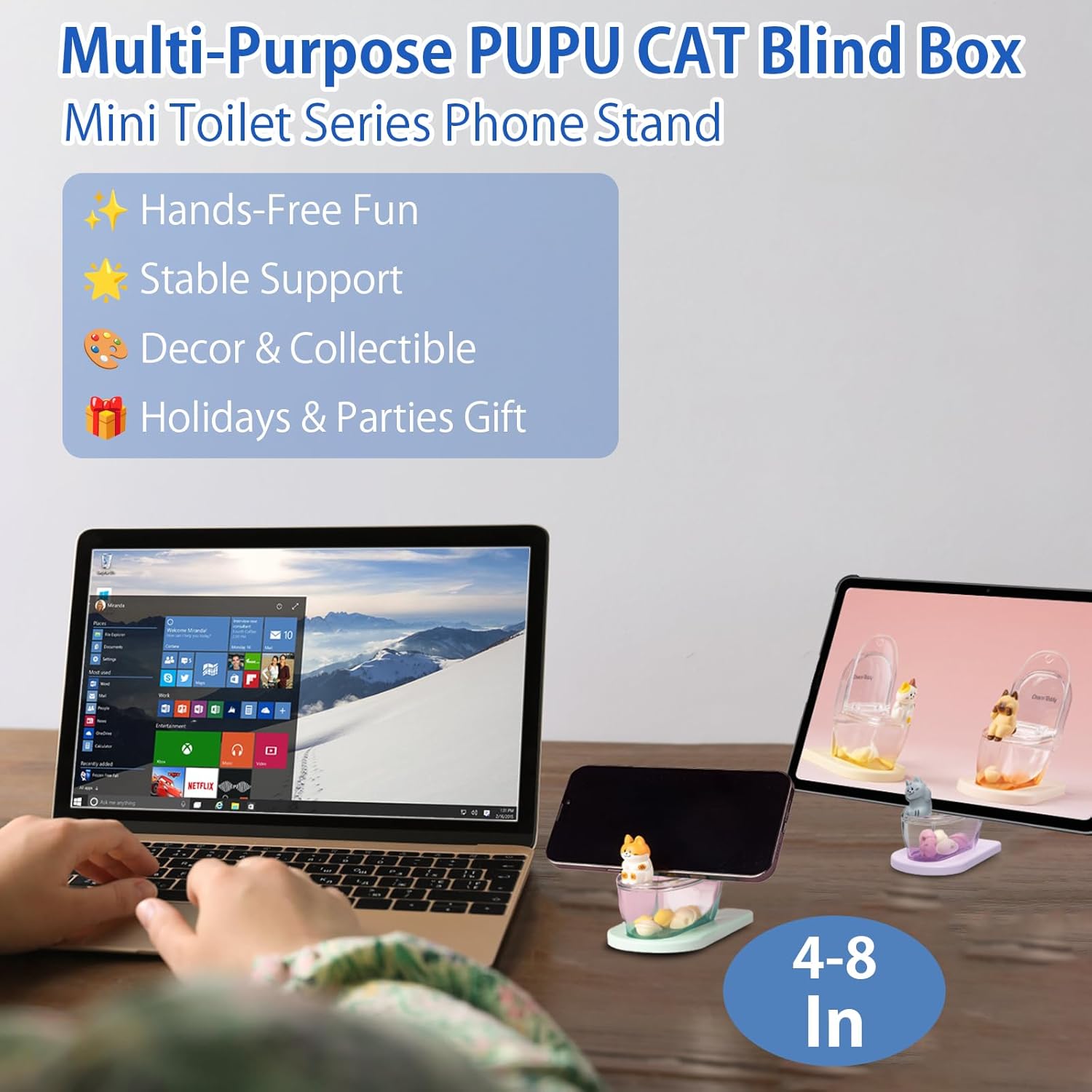 Cat Blind Box - Cat Figurines Phone Stand Blind Box 1PC Random Mini Toilet Figures Phone Holder Birthday Gift for Cat Lovers, Cell Phone Stand for Desk Decor, Cute Desk Accessories Mystery Bag