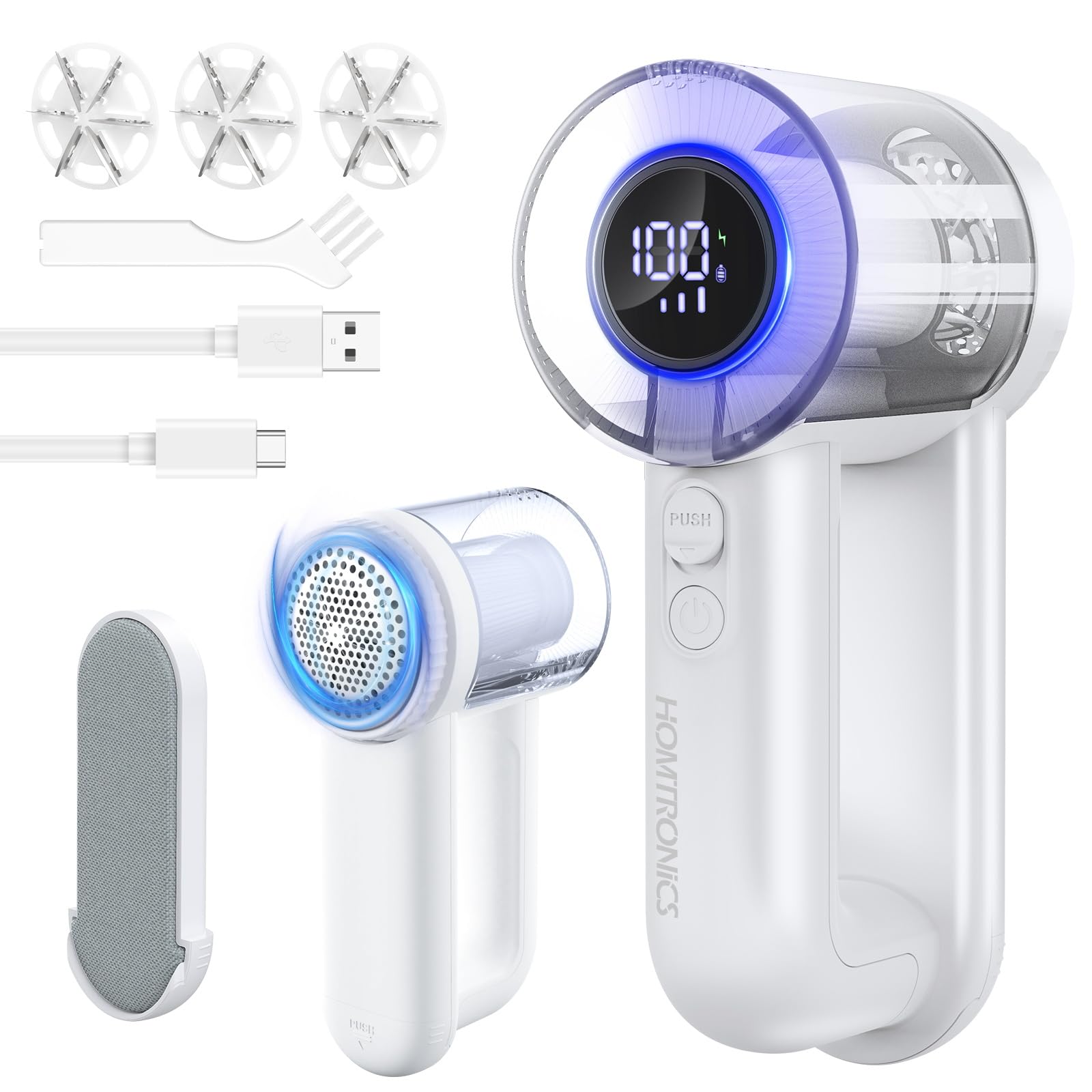 Homtronics 2000mAh Electric Lint Remover with 3-Speed&LED Display