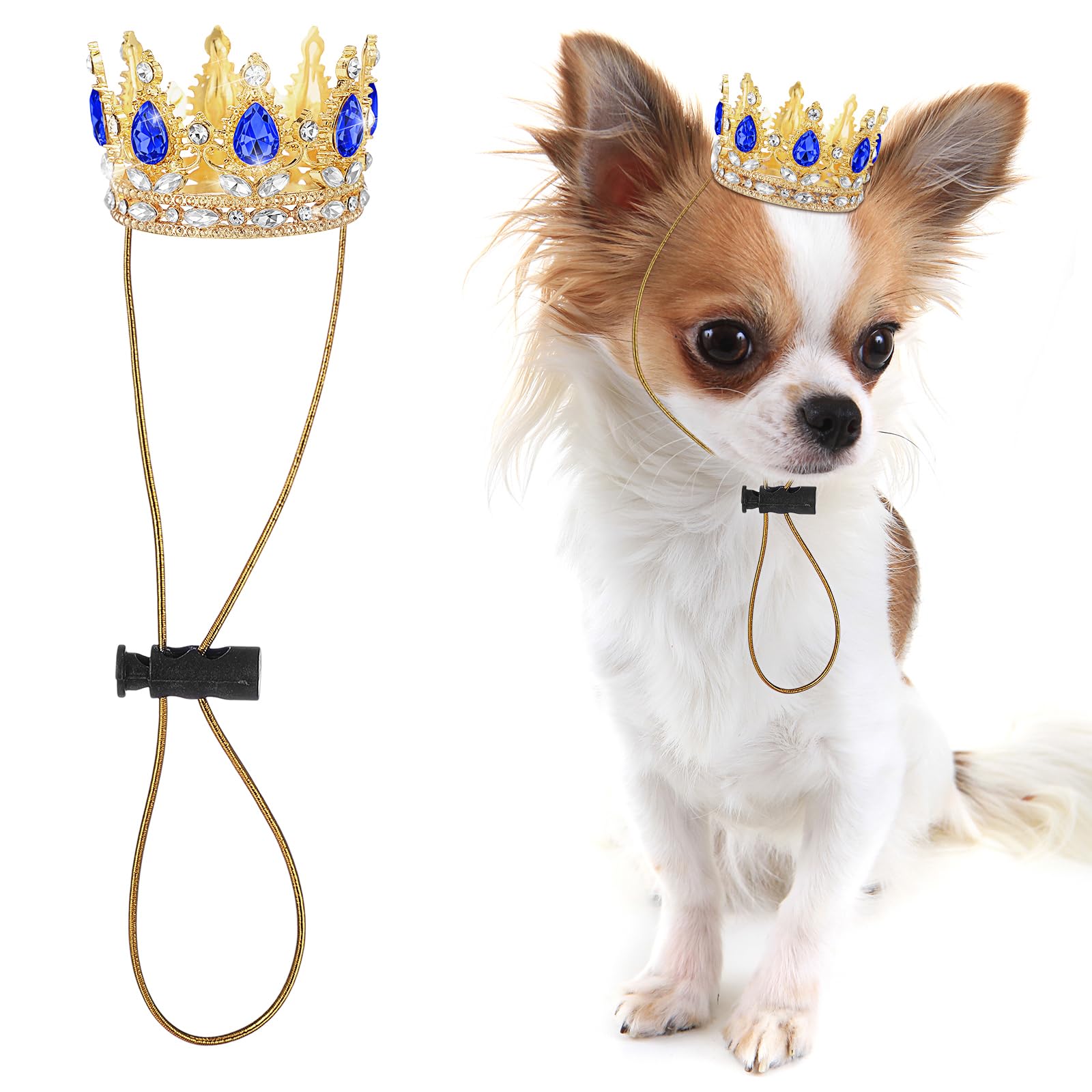 Abbylike Dog Rhinestone King Crown, Queen Crown for Birthday New Year Costume for Small Pet Cat Cosplay Party Accessories Adoption Celebration Wedding Birthday Photos Prop Costume(Blue,Small) โ image 1