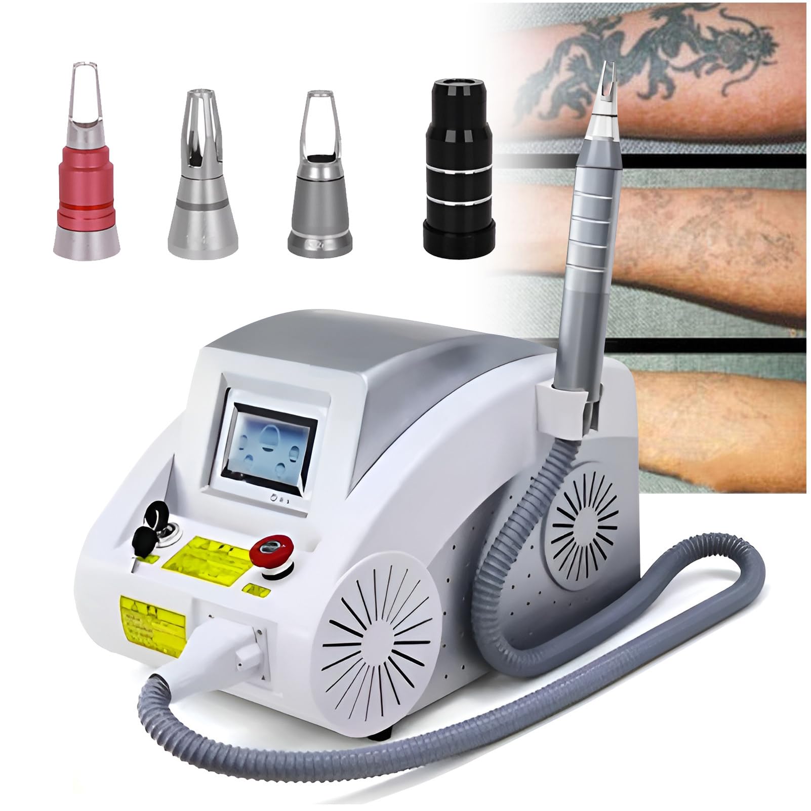 Gqkvq Multicolor Nd Yag L.aser 1064Nm, 532Nm, 1320Nm, For Tattoo Removal, Pigments, Eyebrow Lines, Salon Beauty Device With Red Pointer, Pigment, Spots Removal. 4Probes