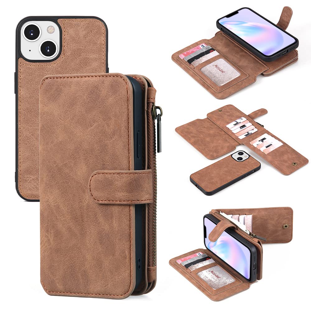 WintMingCompatible with iPhone 14 Pro Max Wallet Case 15 Card Holder Magnetic Detachable Flip Leather Case with Stand Multi-Function Protective Cover for iPhone 14 Pro Max(Brown)