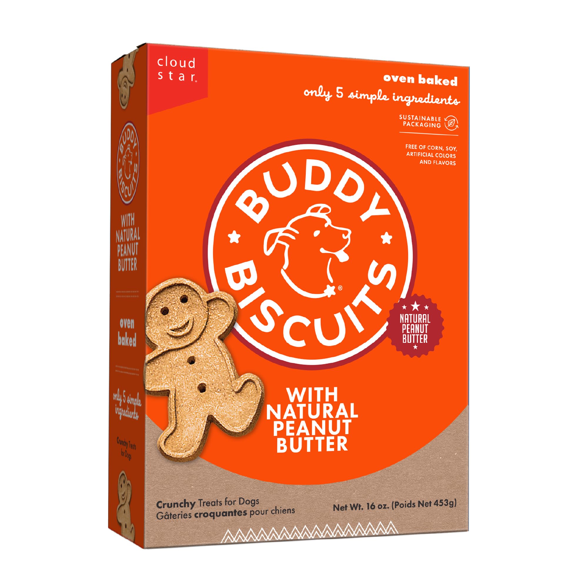 Buddy Biscuits Crunchy Dog Treats, Peanut Butter, 16 oz. Box