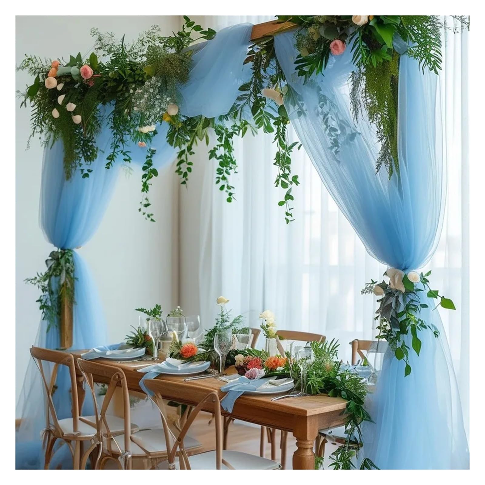 DeckenvorhäNge FüR Hochzeitsfeiern Hochzeit Bogen Drapieren Stoff schiere Tüll Laube Baldachin Drapierung for Zeremonie Dekoration Party Decke Hintergrund Vorhang Swag(Sky blue,160x1000cm)