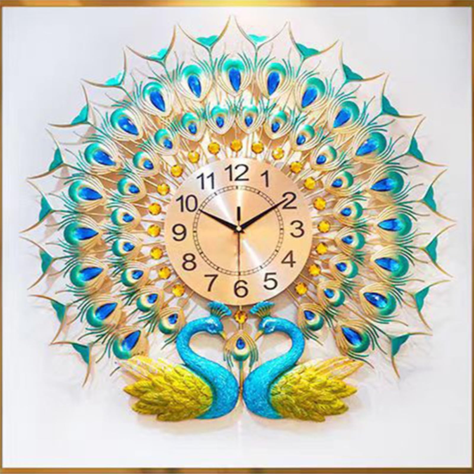 Peacock Wall Clock, Large Decorative Wall Clock with Silent Movement