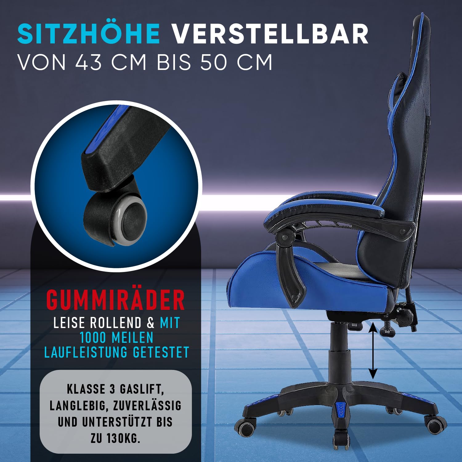 Walden Gaming Stuhl ergonomisch Office Chair bürostühle Gaming Chair Rückenlehne Sitzhöhe verstellbar Drehstuhl Racing Office Computer Ergonomic Video Game Chair (BLAU)