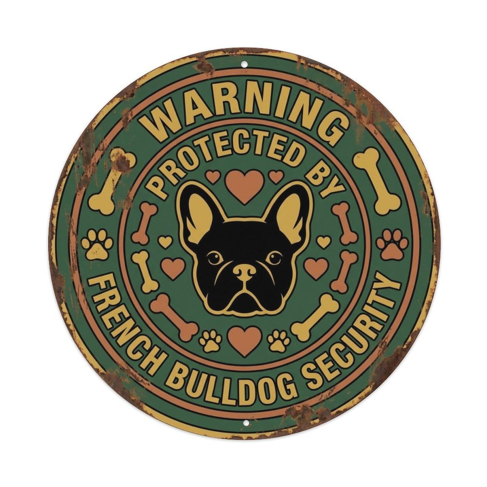 French Bulldog Security Warning Vintage Teal Metal Tin Sign