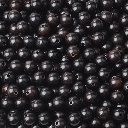 Miniatura 4 de Cuentas masivas masivas de madera natural redondas sueltas de 0.315 pulgadas para fabricación de joyas con hilo, 200 unidades (madera de ébano