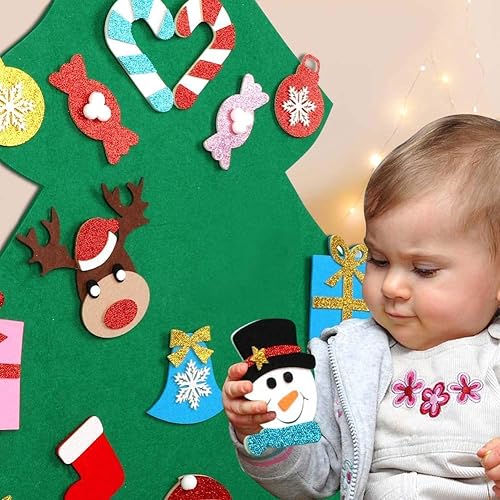 Miniatura 7 de OurWarm Árbol de Navidad de fieltro para niños, decoraciones de Navidad de 3 pies para niños pequeños con 30 adornos de purpurina, árbol de Navidad