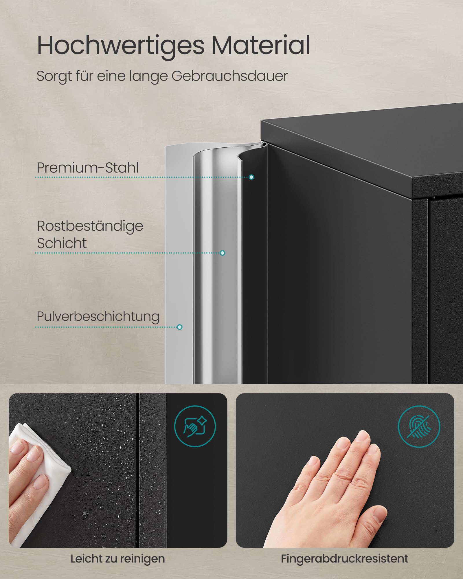 SONGMICS Aktenschrank, Mehrzweckschrank, Büroschrank, mit 4 Türen und 5 Ebenen, 40 x 80 x 180 cm, 2 Schlösser, verstellbare Ablagen, Aufbewahrungsschrank aus Stahl, Mattschwarz OMC016B01