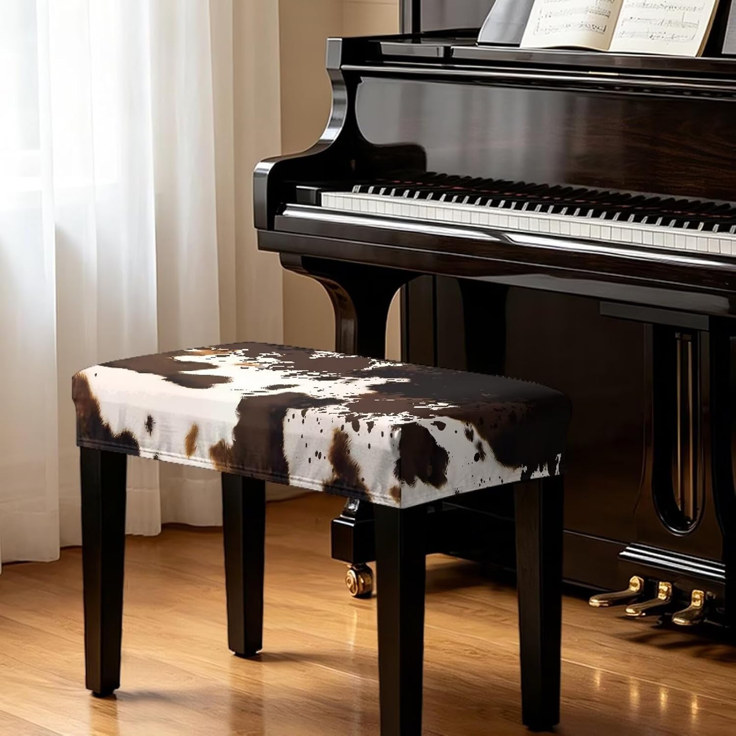 Cow Rectangle Bar Stool Covers,Stretch Waterproof Saddle Seat Covers for Counter Height and Kitchen Island Chairs,Vanity Barstool Cushion Protector