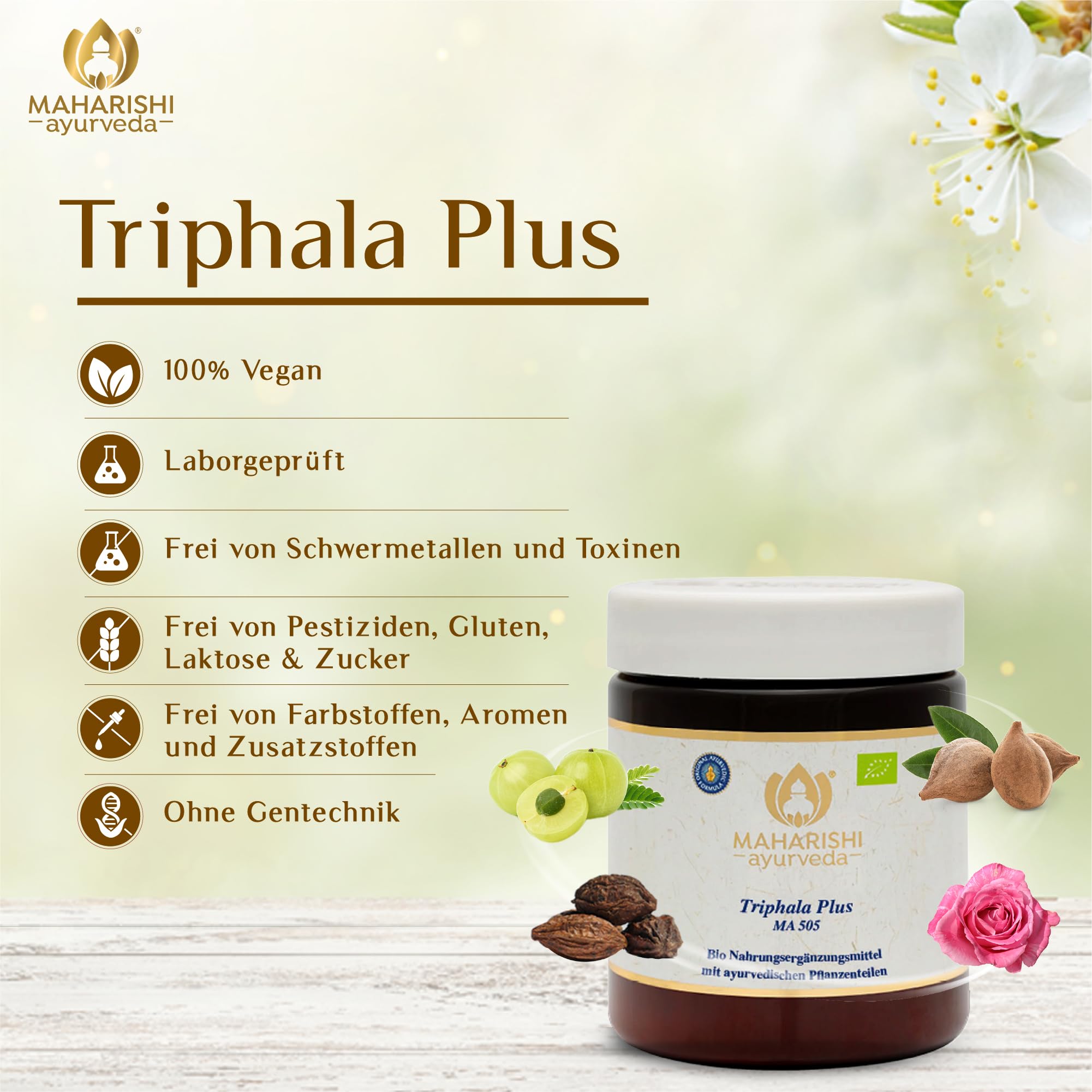 Triphala Plus Pulver (Bio) MA 505 Nahrungsergänzungsmittel mit ayurvedischen Pflanzenteilen, 1er Pack