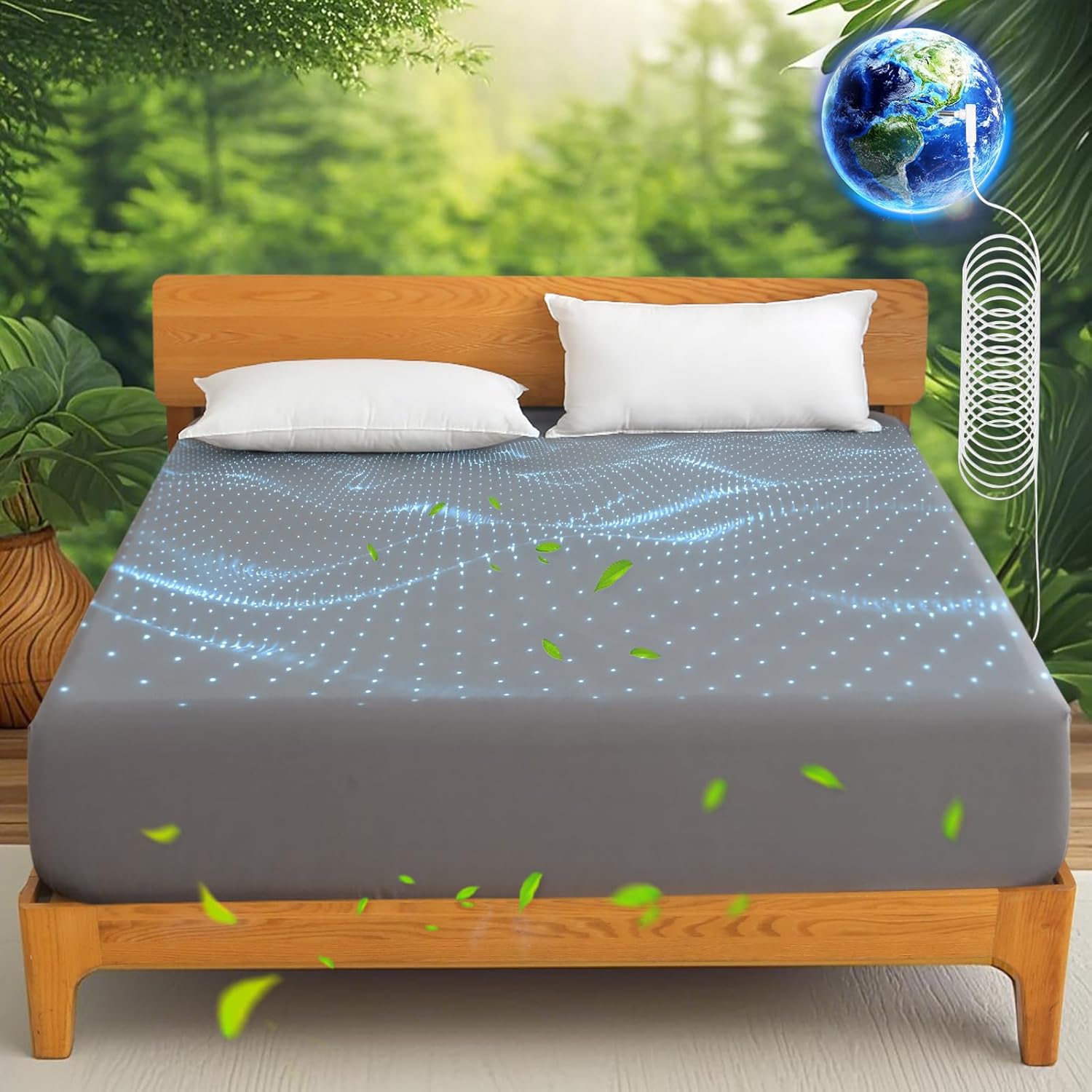 Product image of Ivellow Grounding Sheets King 10% Pure Silver Fiber 90% Organic Cotton Sheets King Size 16” Deep Pocket Soft Breathable Grounded Sheet Earth Connected Bedding Fitted Bed Sheet with Grounding Cord Grey