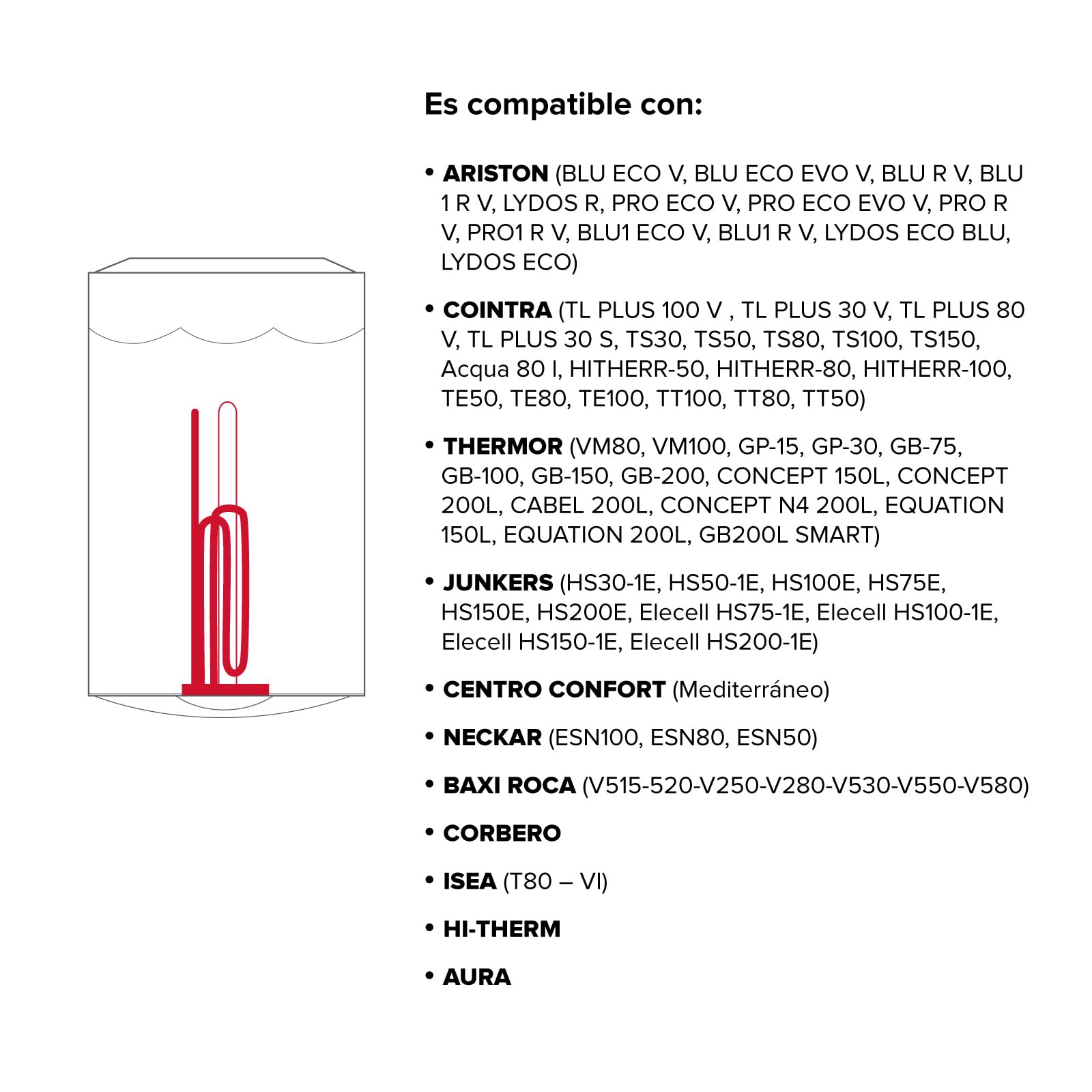 Ariston - Accessorio per scaldabagno elettrico, kit di riparazione per termos elettrico, varie marche con resistenza elettrica curva (1500 W) + anodo magnesio + guarnizione in gomma + vite di
