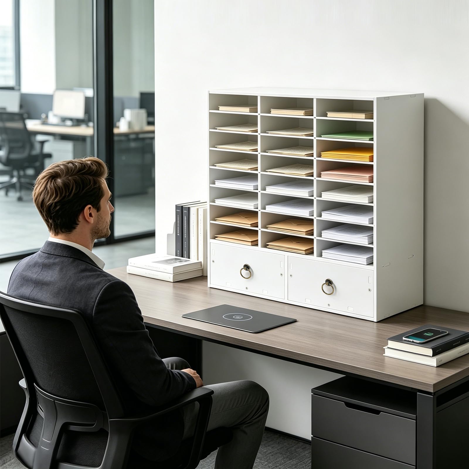 Aktenordner Büro Organizer 24 Fächer Veranstalter Schubladen Organizer Standregal Aufbewahrung für Büro Wohnzimmer Zeitschriften Bücher 71,5x30x70 cm