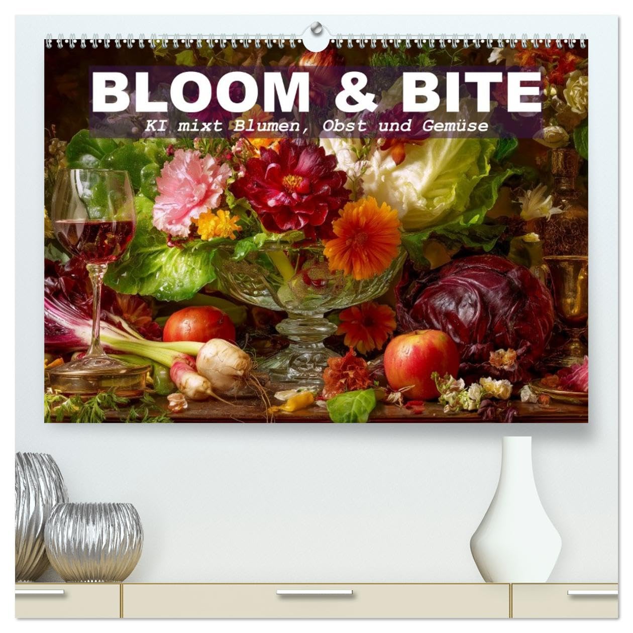 Bloom und Bite. KI mixt Blumen, Obst und Gemüse (hochwertiger Premium Wandkalender 2026 DIN A2 quer), Kunstdruck in Hochglanz: Künstliche Intelligenz ... und digitaler Kreativität. (CALVENDO Kunst)