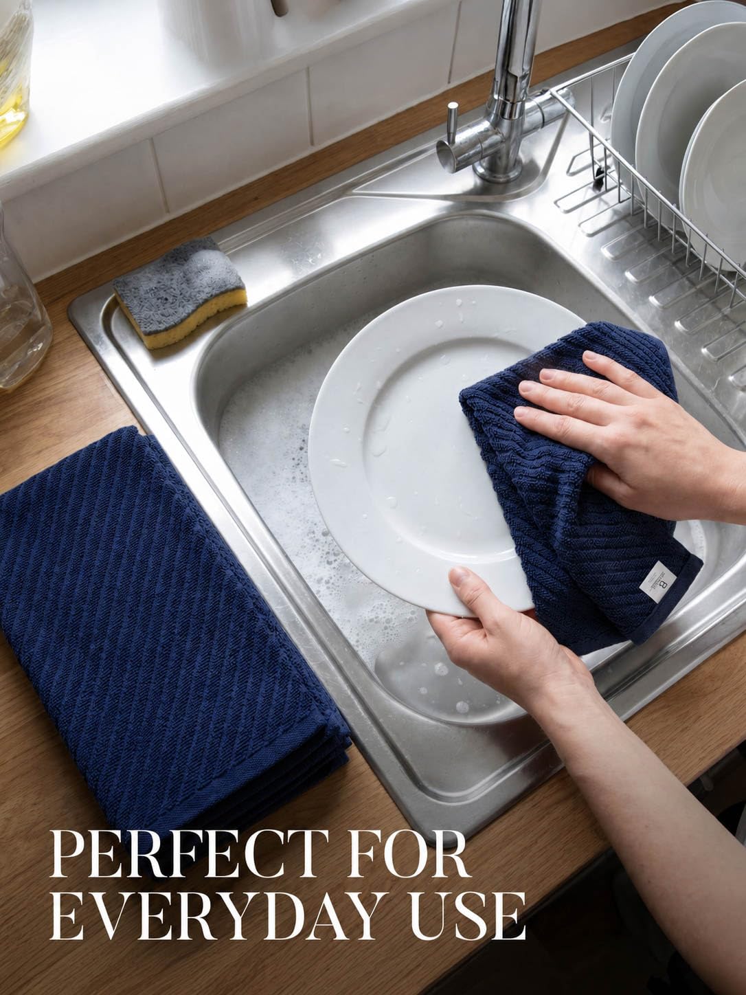Paños de cocina de alta calidad (16 x 25 pulgadas, paquete de 6) | Toallas de mano grandes de algodón | Paños de cocina | Paños de cocina | Diseño de tejido diagonal | Juego de paños de cocina