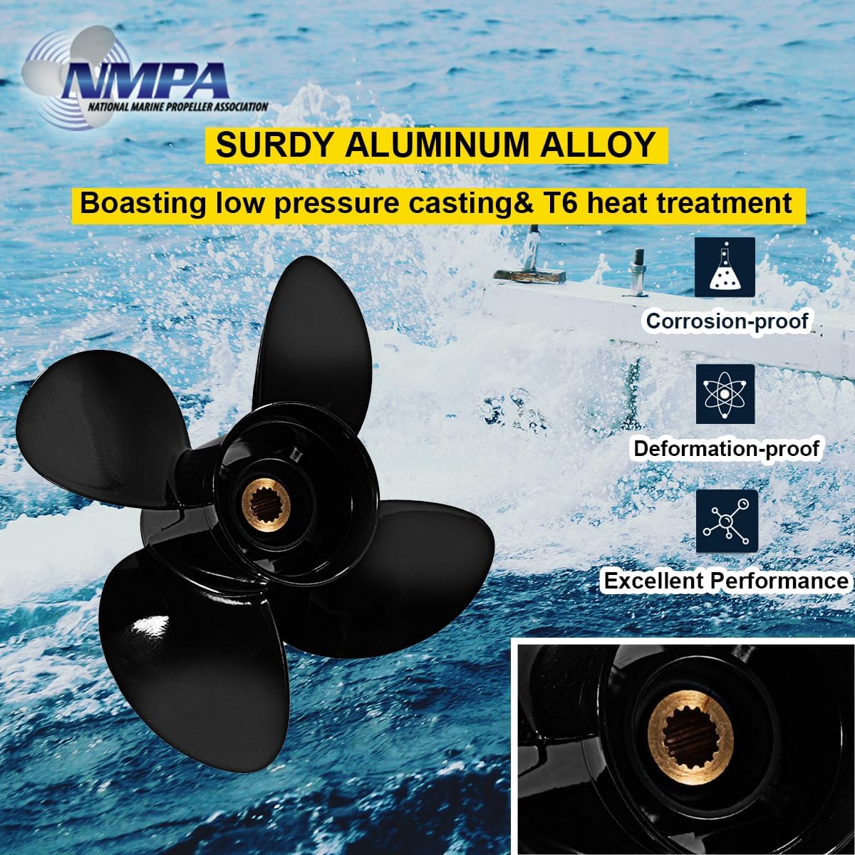 VIF OEM Upgrade 15x15 Aluminum Boat Propeller for Yamaha 150hp 175hp 200hp 220hp 225hp 250hp 300hp F150 F175 F200 F225 Outboard Engines,15 Tooth, 4 Blades, Rh