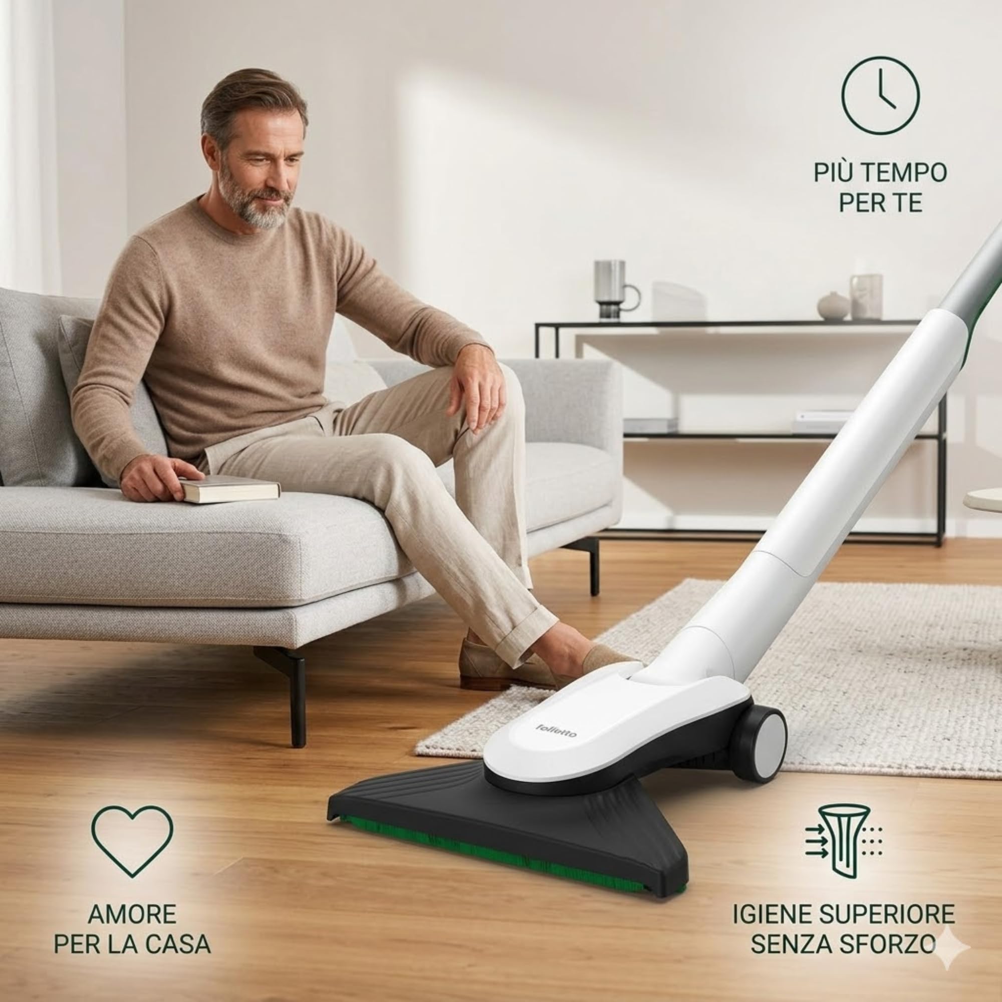 Spazzola ORIGINALE per Pavimenti Duri Folletto HD7, Snodo Flessibile e Design Sottile, Ideale per Angoli e Sotto Mobili, Pulizia Terrazzi e Balconi, Accessorio Maneggevole per Casa