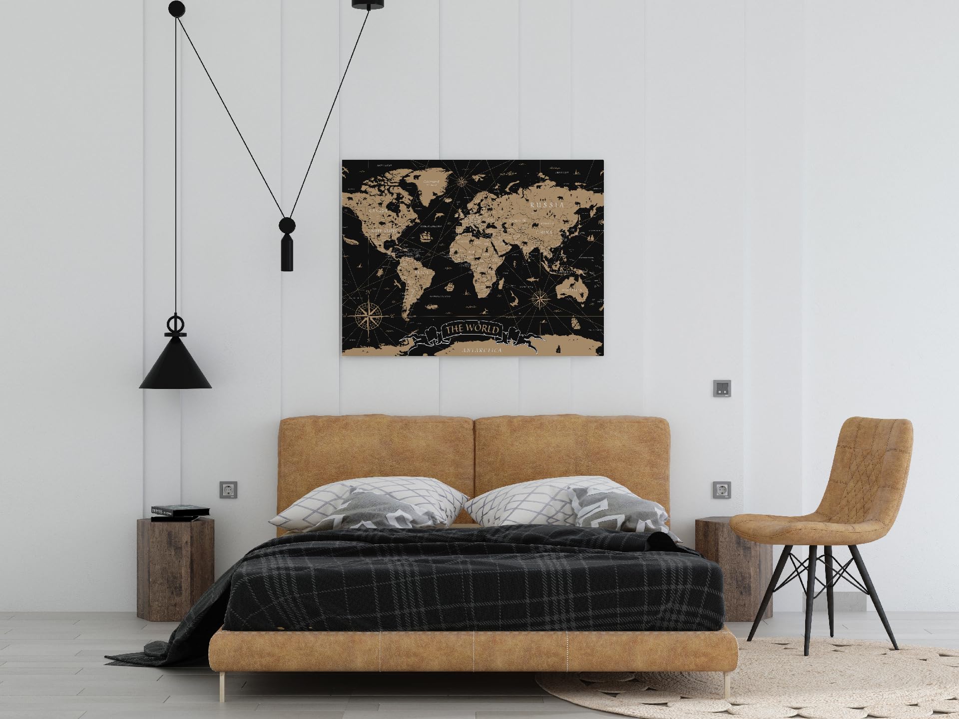 Wysokiej jakości mapa świata z płótna 120 x 80 cm – akustyczna tablica do przypinania – napis w języku angielskim