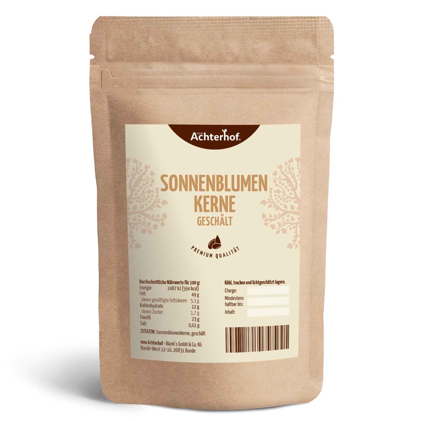 Sonnenblumenkerne geschält 1000g | besonders aromatisch im Geschmack | zum Kochen oder Backen oder als Kraftnahrung zwischendurch | vom Achterhof