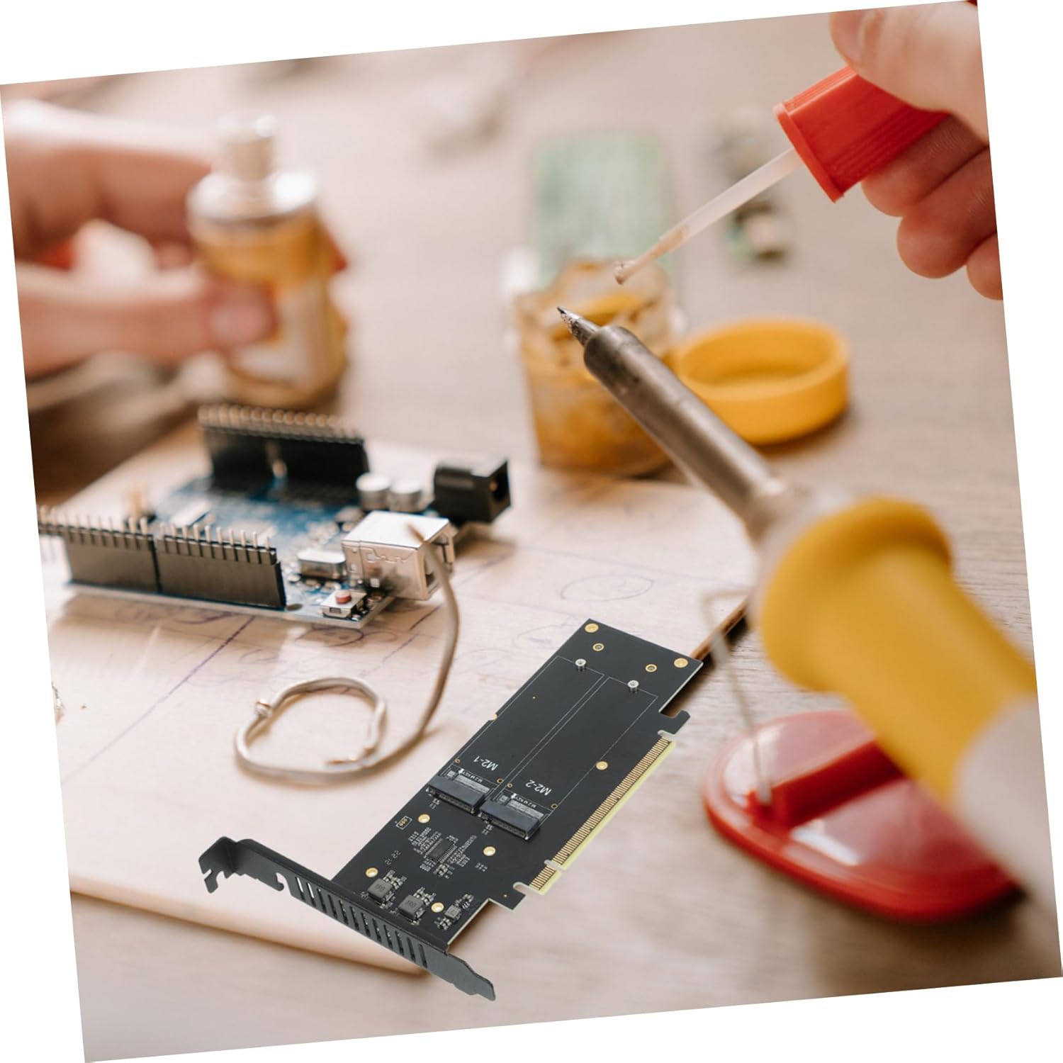 Homoyoyo Quad Nvme Pci-e Adapter Ssd Converter Card with Dual Power Supply Stable High-Speed Data Transfer for Desktop and Laptop Easy Installation and Reliable Performance