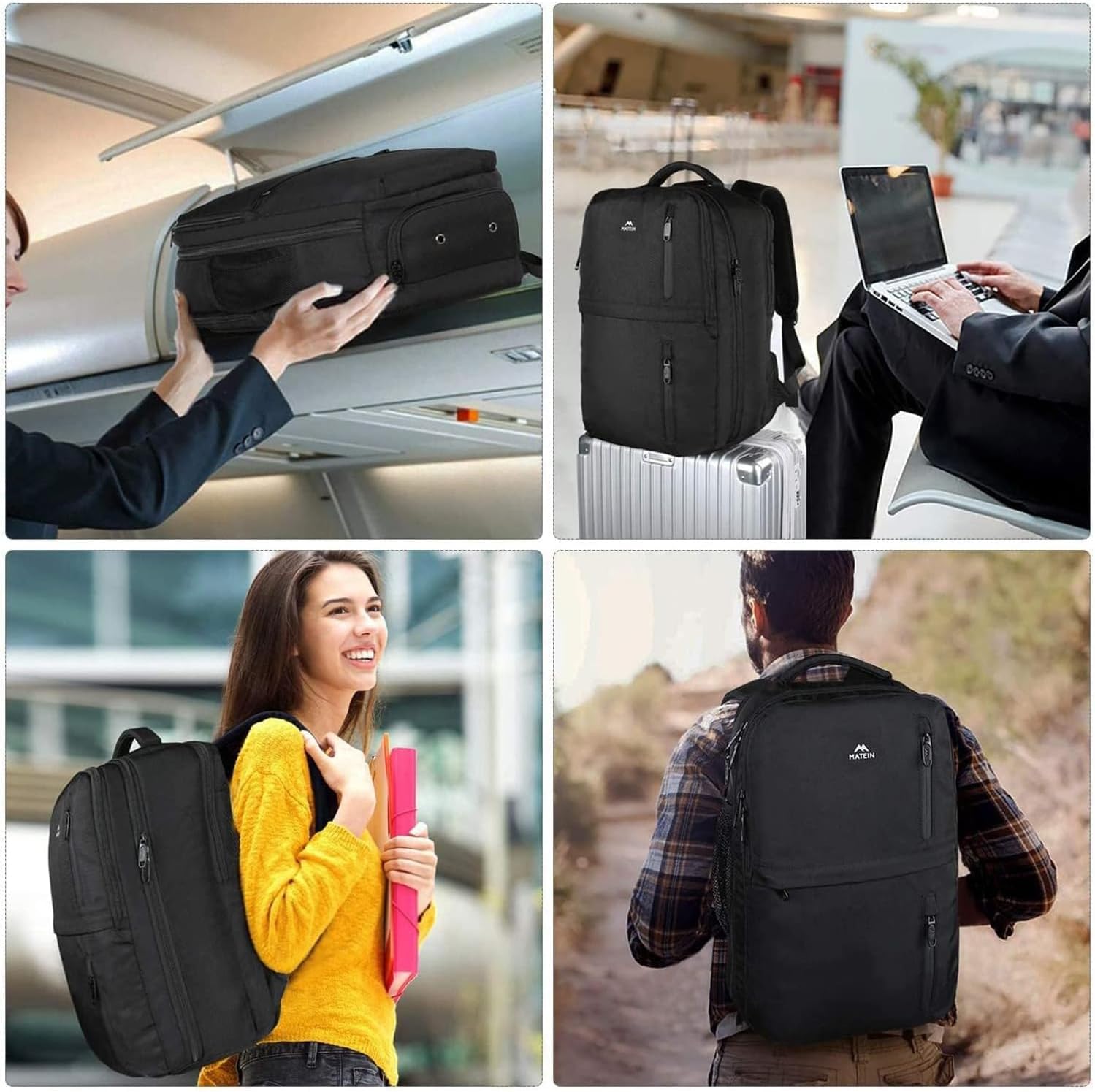 MATEIN Zaino da Viaggio 45x36x20, Zaino Uomo Lavoro Bagaglio a Mano Aereo | Zaini Porta PC 17 Pollici Anti Furto Borsa Aereo Cabina Donna per PC Affari Scuola, Nero