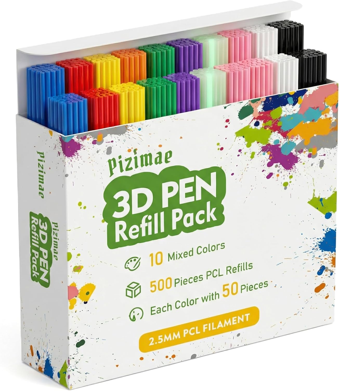 500 Pcs 3D Pen Filament 10 Colors 3D Doodler Pen Refills for 3D Start 3D Pen Low Printing Temperat Includes one Random Fluorescent Color Filament -Pizimae (500)