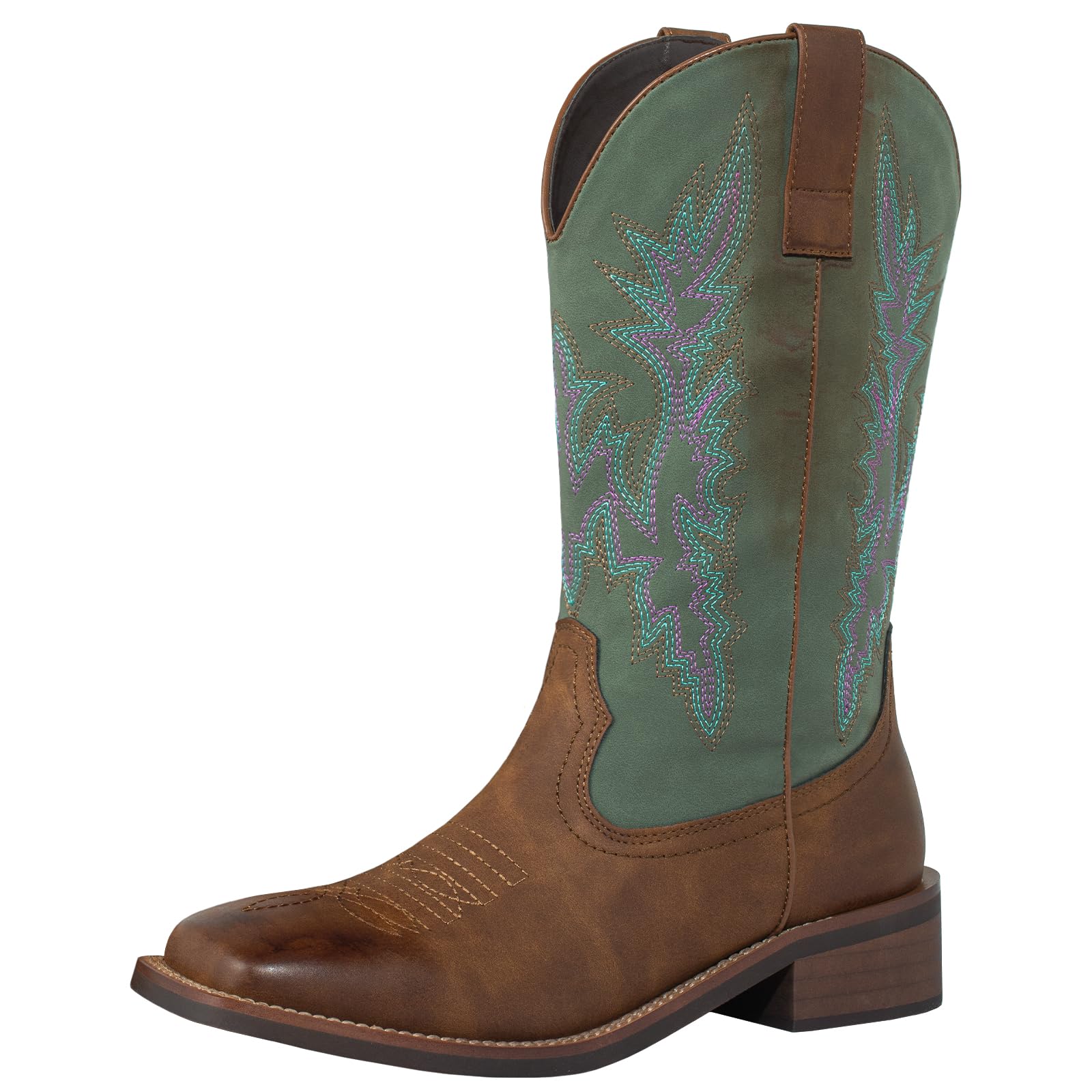 SheSole Women's Wide Calf Cowboy Boots Square Toe Vintage Two-Tone Western Cowgirl Boots