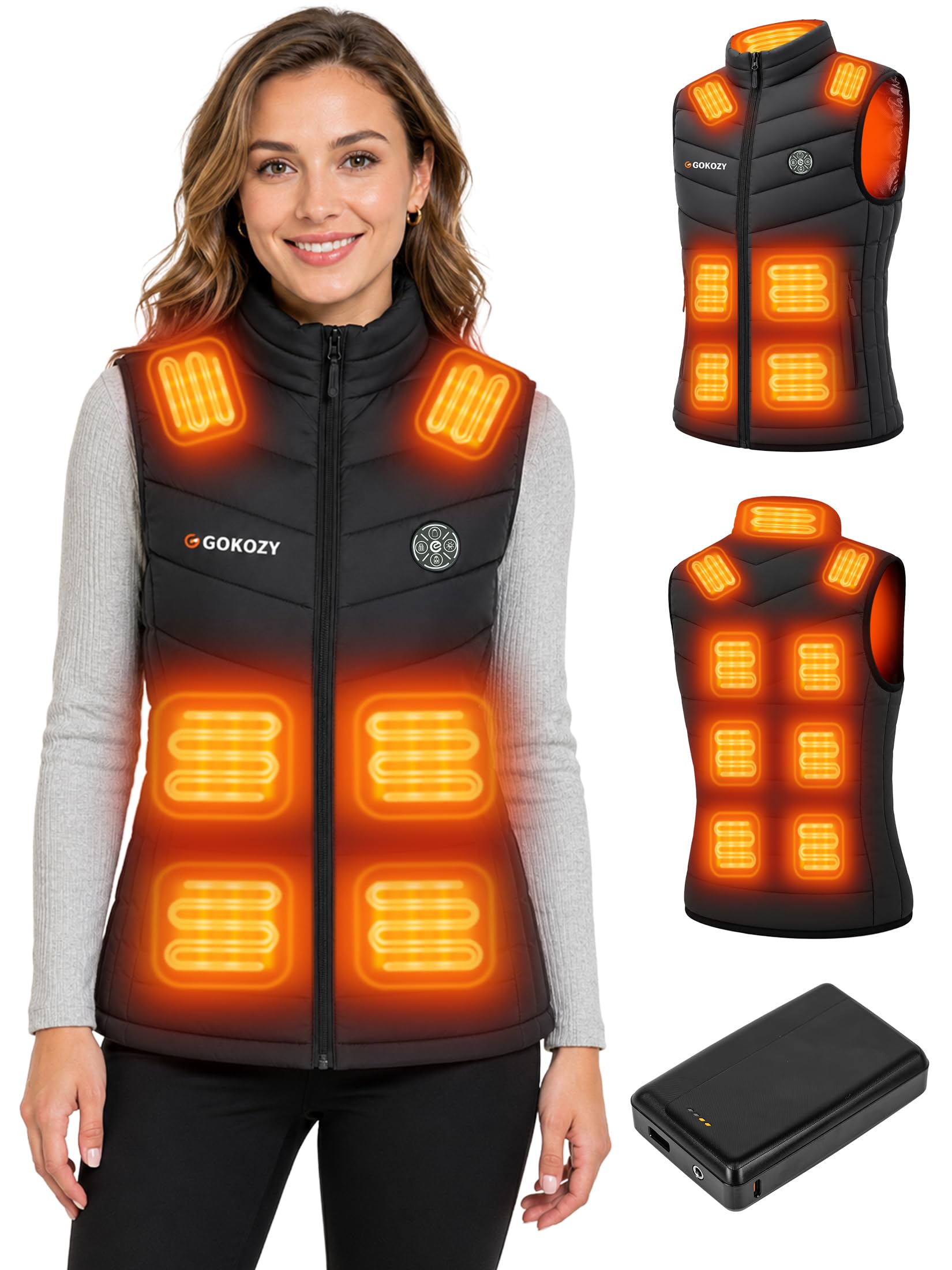 Gilet Riscaldato Donna,Gilet riscaldabile con Batteria Elettrico Leggero Giacca Riscaldata 5 Zone con 3 Temperature Regolabili Outdoor/scii/cacci
