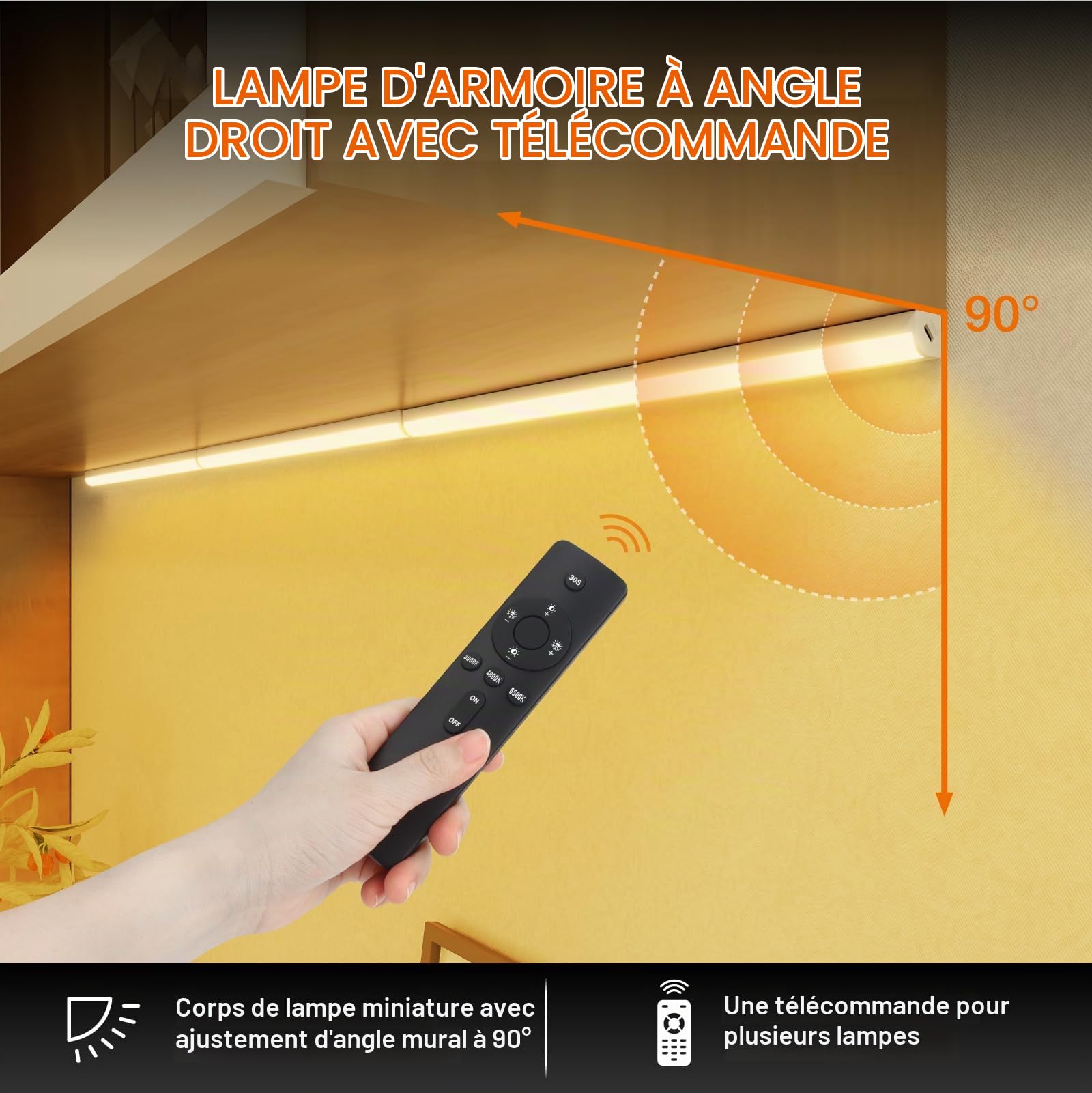 Lot de 2 lampes de cuisine LED avec télécommande - Magnétique à intensité variable - Rechargeable - Éclairage de vitrine LED sans fil pour armoire (blanc, 30 cm)