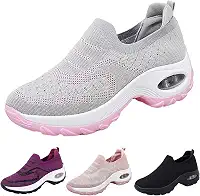Tênis feminino com plataforma ortopédica de malha de malha com suporte de arco, leve, respirável, antiderrapante, para treino, corrida, trabalho, mocassim