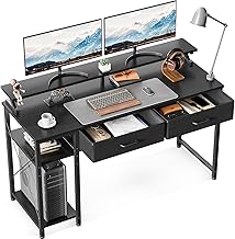 ODK Gaming Desk, Rack & 2 Drawers Included, Width 47.2 inches (120 cm), Computer Desk, PC Desk, Monitor Stand, Work Desk, Office Desk, Stylish, Space Saving, Living Alone, Home Work, Left and Right Interchangeable Compatible, Black