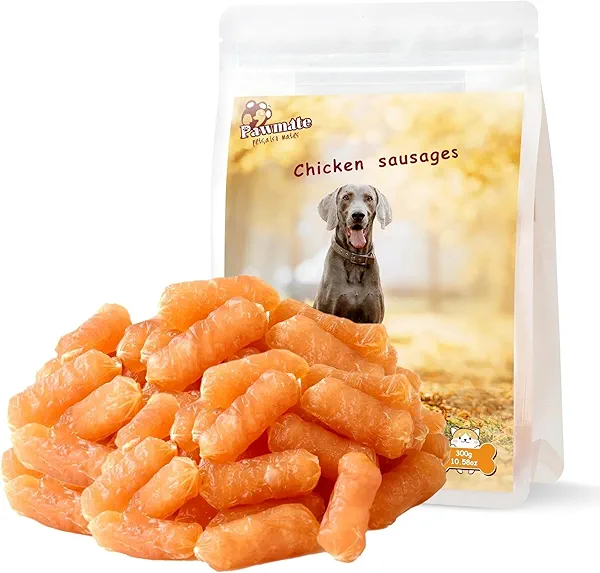 Pawmate Dog Treats Chicken Sausages, Natural Chicken Jerky Training Treats with Glucosamine, Chondroitin, MSM and Taurine, Low Fat Soft Chewy Snacks for Small Medium Dogs, 10.6 oz