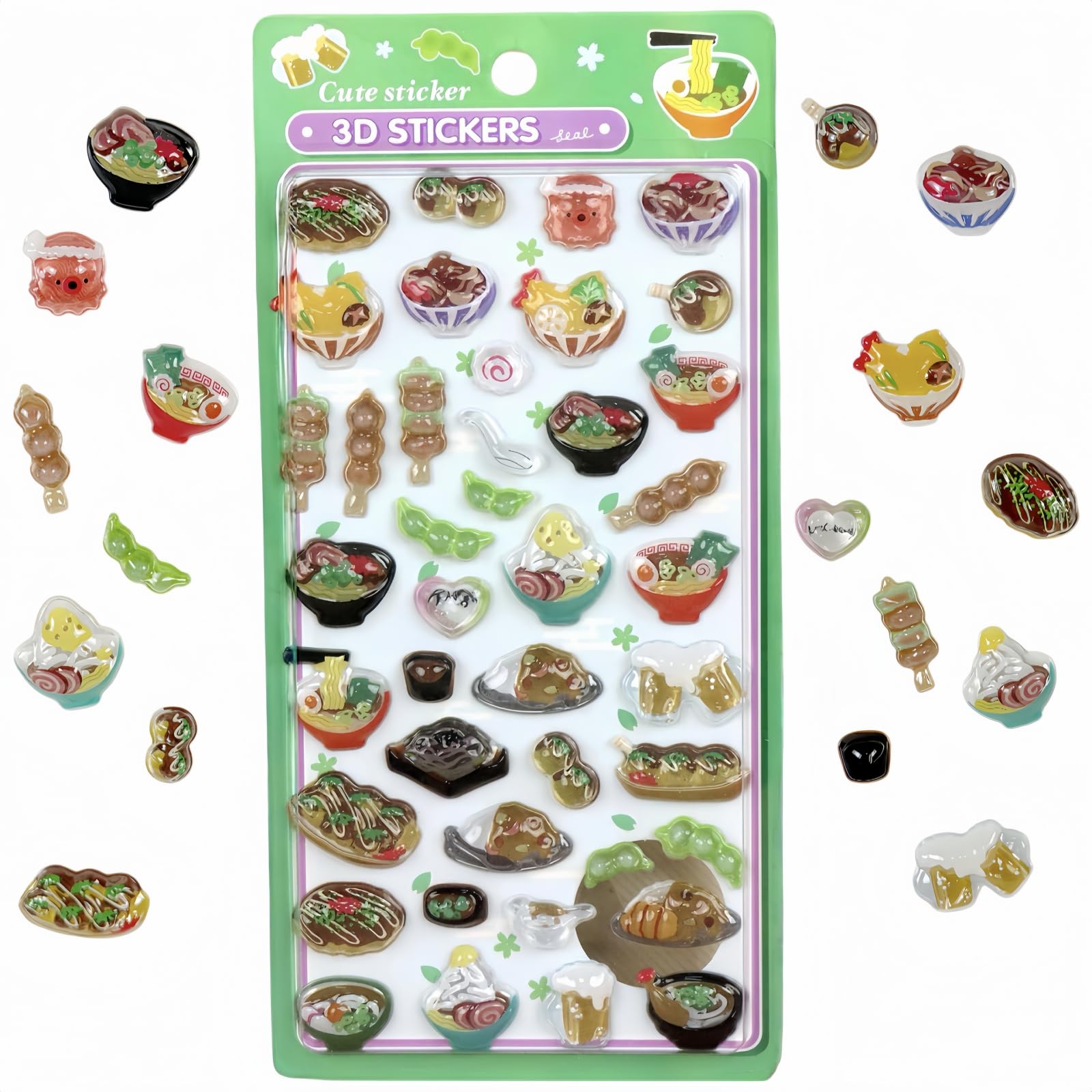 XINYUELI Bondrop Sticker, Solid, 3D Sticker, Girls’ Reward, Sparkling, Cute, Squishy Sticker, For Diary Water Bottles, Mobile Phone Decoration, Craft Supplies, Children, Gift, Perfect (Set of Meals) :