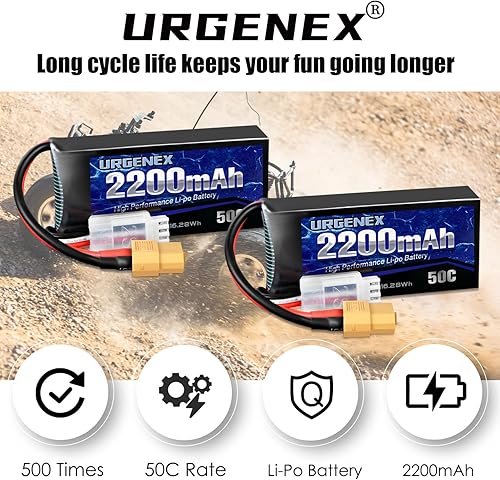 Miniatura 5 de URGENEX 2S Lipo Batería 2200mAh 7.4V RC Batería con XT60 Plug 50C (Burst 80C) Alta tasa de descarga Lipo Fit para RC Car Truggy, RC Airplane, FPV