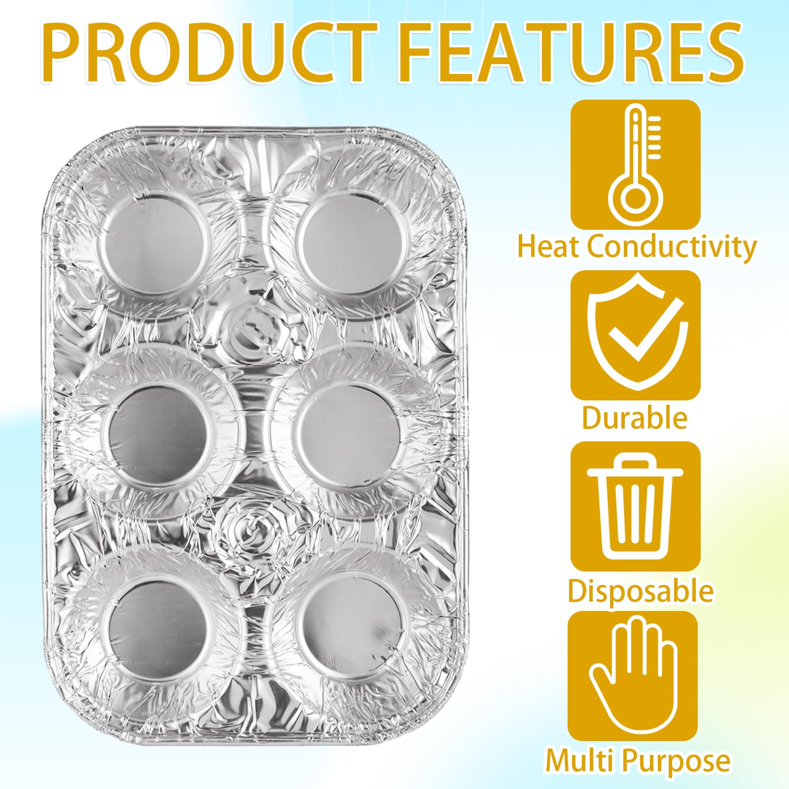 SENENQU Paquete de 50 moldes de papel de aluminio para magdalenas, capacidad para 6 magdalenas/magdalenas y moldes de papel de aluminio, moldes de tamaño estándar, molde desechable para hornear