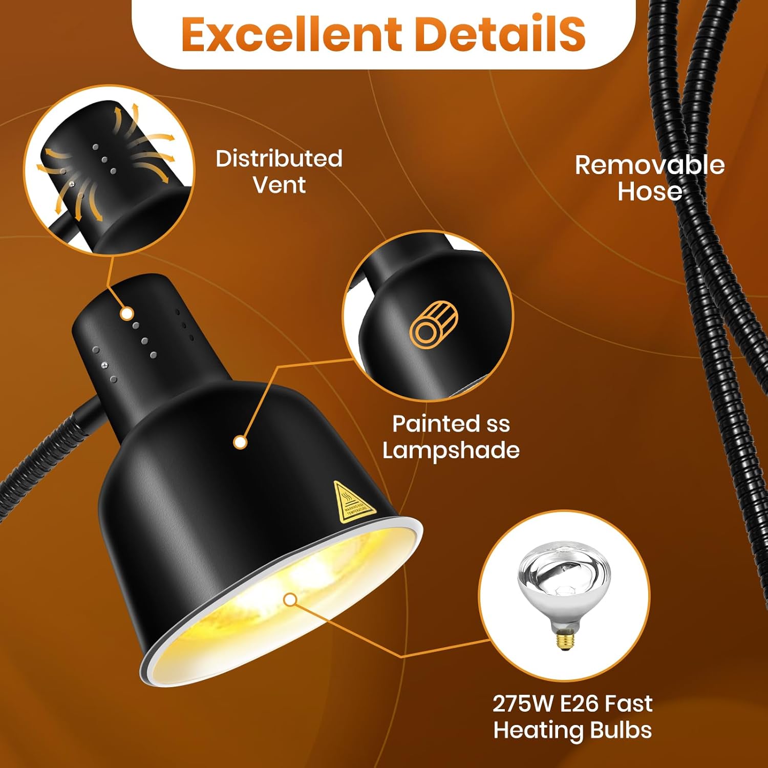 Food Heat Lamp, Commercial Food Warmer 550W Dual Head Heat Lamp for Food, Stainless Steel Catering Food Warming Lamp for Kitchen Restaurant Cafeteria